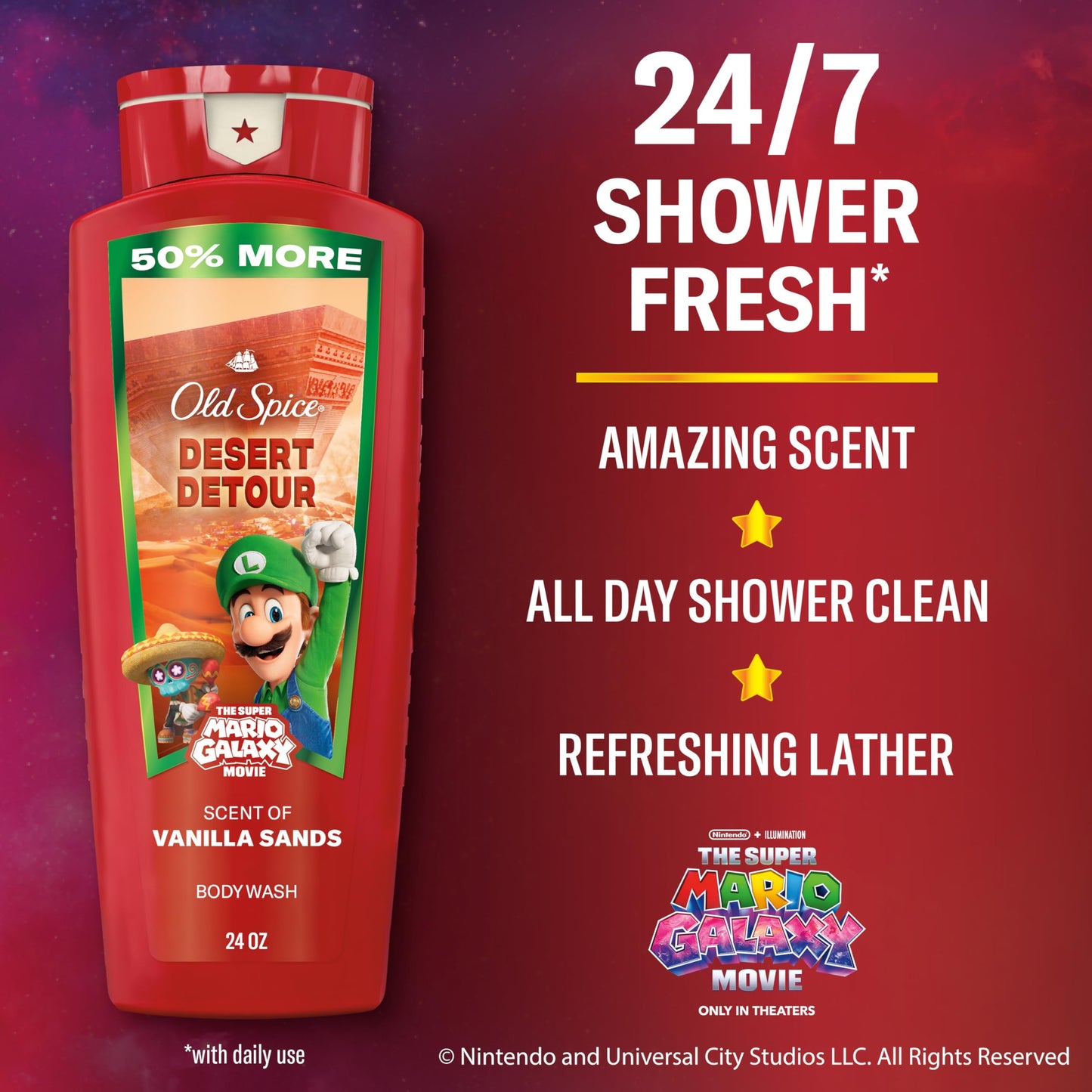 Old Spice Body & Face Wash for Men, x The Super Mario Galaxy Movie, 3X Defense, 24/7 Shower Fresh with Long Lasting Scent, Smell Super with Desert Beauty & Personal Care Old Spice