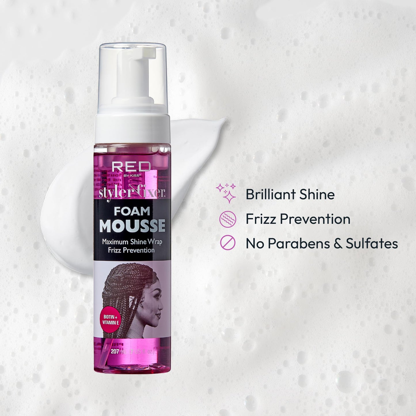 Red by Kiss Foaming Mousse, Maximum Shine Wrap Mousse, Reduce & Prevent Frizz, Define Curls, Set & Hold Styles, Nourishes Dry & Brittle Hair (Biotin + Beauty & Personal Care Red by Kiss