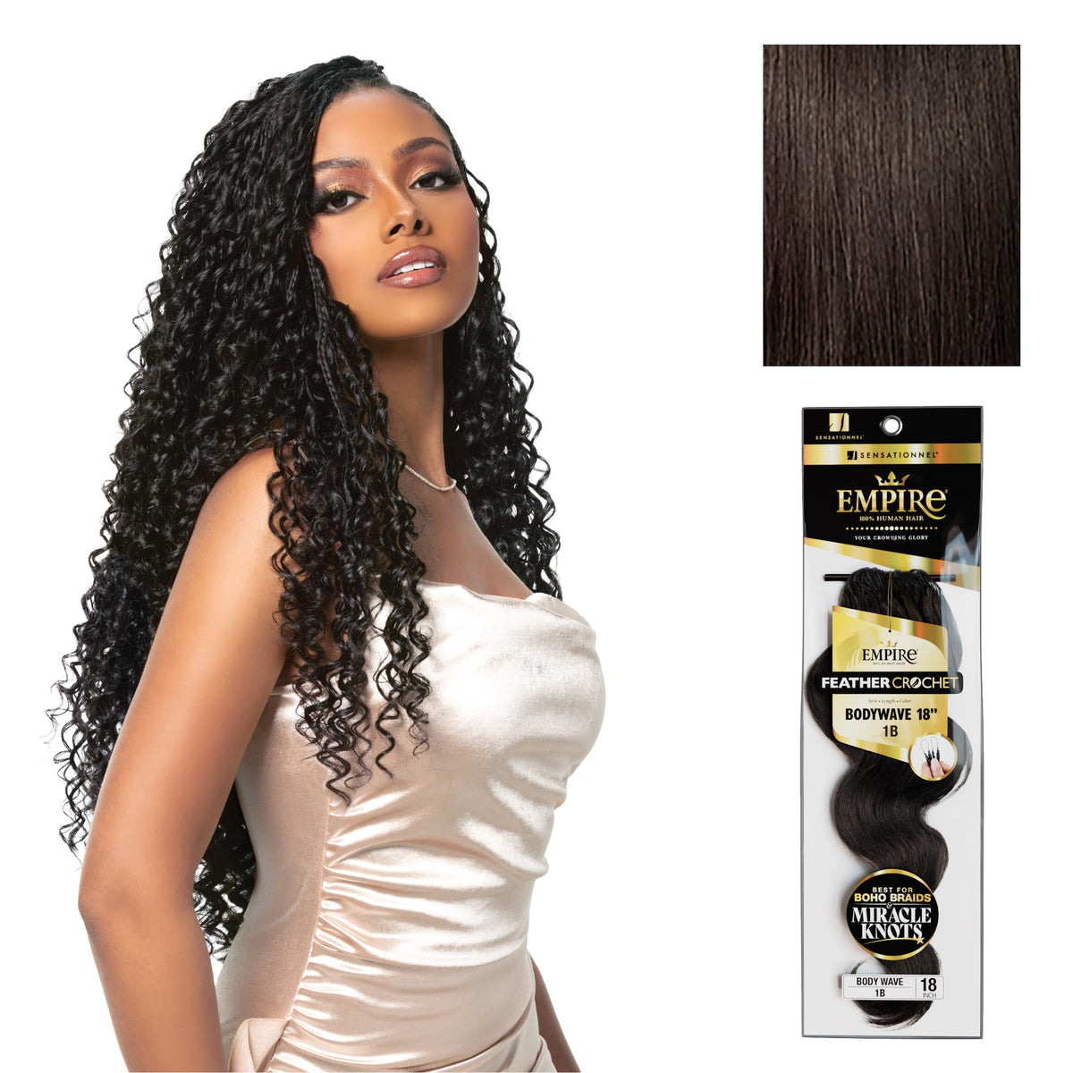 Sensationnel Empire Feather Crochet Braids-Body Wave,18in, 2 DARKBROWN