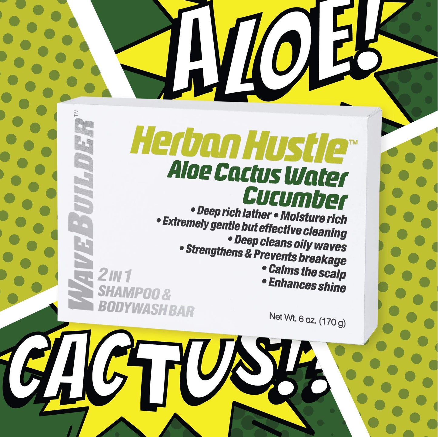 Wavebuilder Herban Hustle Aloe Cactus Water Cucumber 2 in 1 Shampoo & Bodywash Bar Beauty & Personal Care WAVEBUILDER