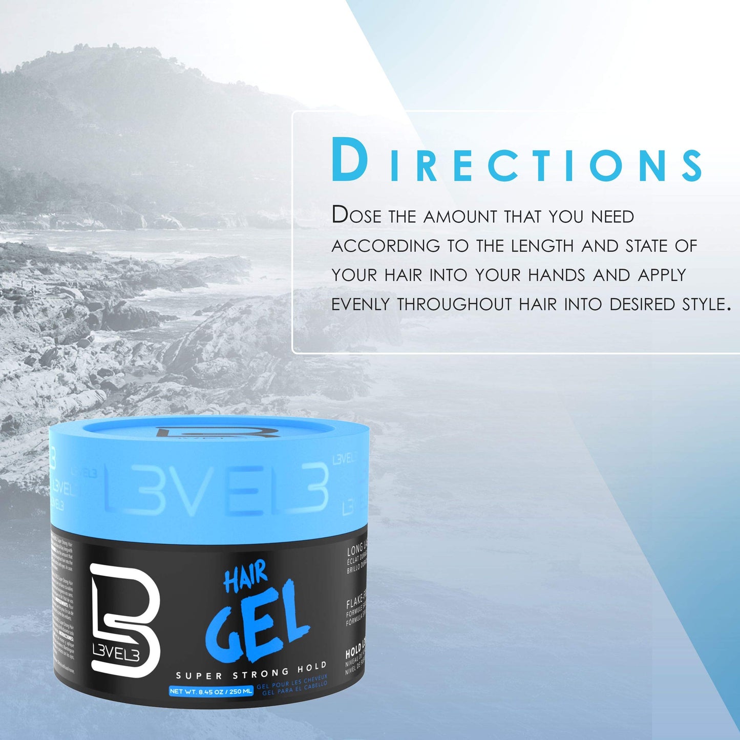 L3 - Hair Gel - Super Strong Hold - Flake Free - Long Lasting Shine - For Men and Women - Level 3 Gel - Add Volume and Texture Beauty & Personal Care L3
