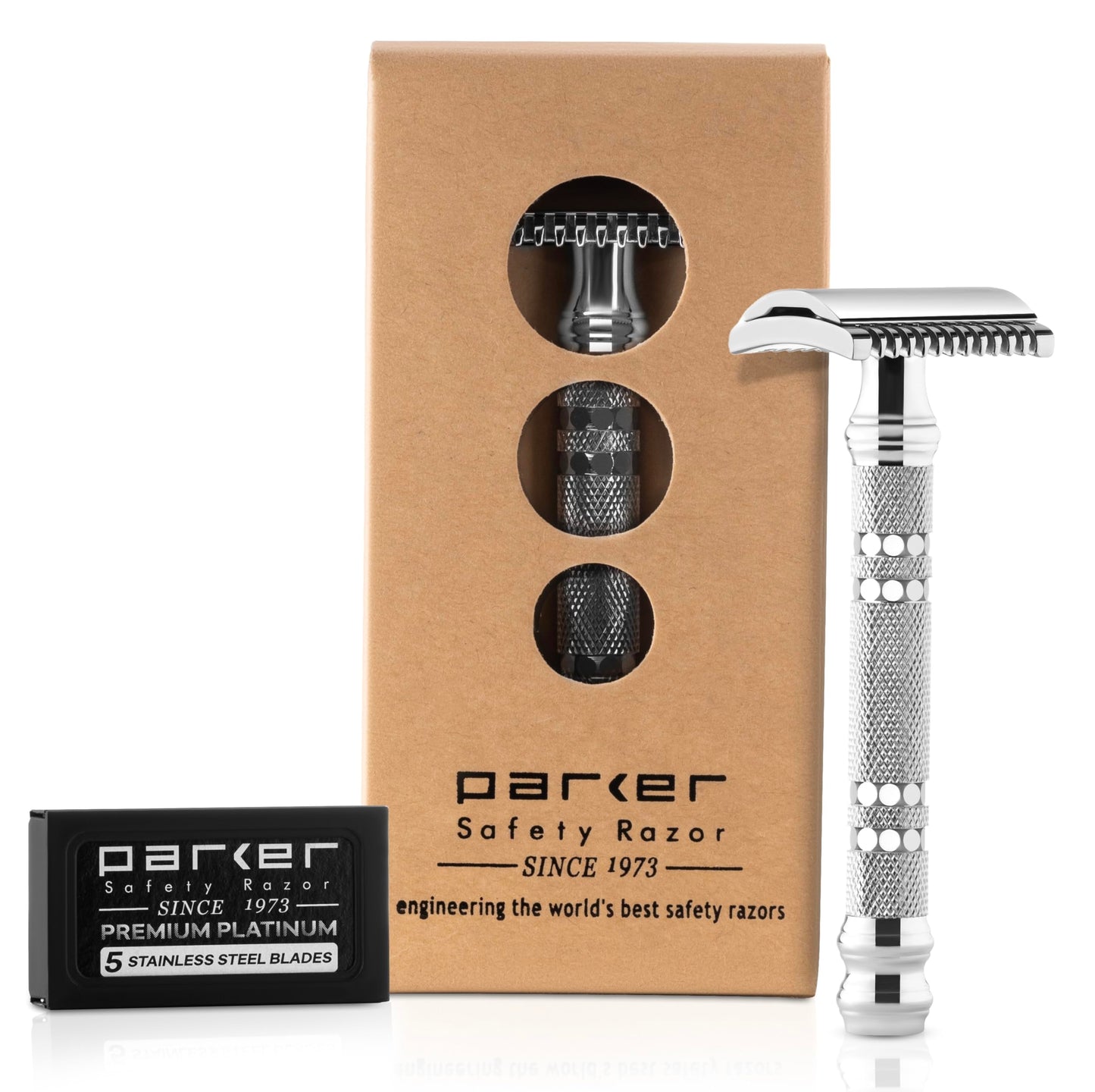 Parker Open Comb Double Edge Safety Razor - Heavyweight Chrome Handle for Closer Shaves - Includes 5 Razor Blades - Ideal for Men with Thick or Coarse Beauty and Personal Care Parker Safety Razor