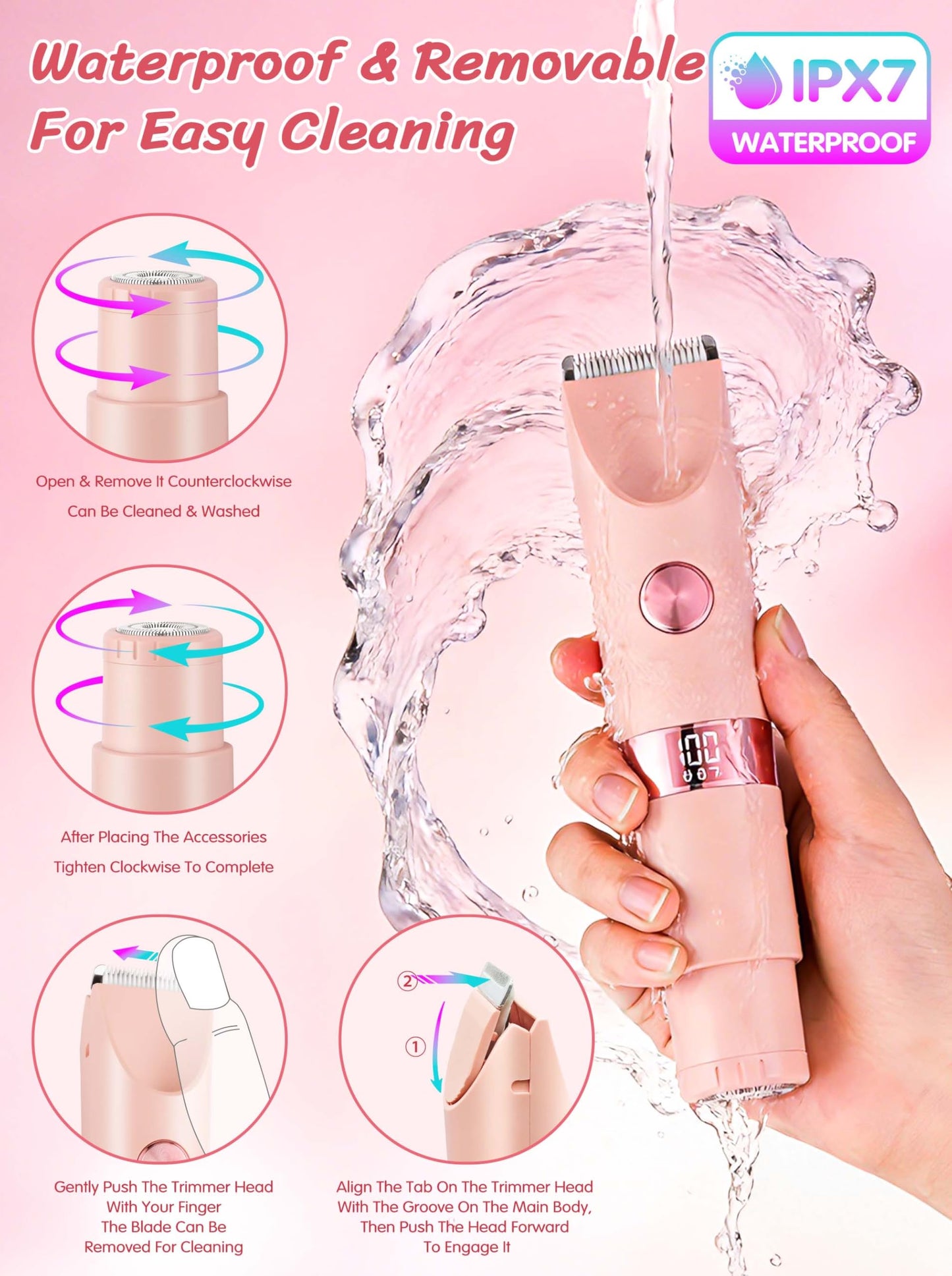 YTSC FF Bikini Trimmer for Women,Dual Head Electric Razor with LED Light and LED Display,Ceramic Blade,PX7 Waterproof & Painless for Bikini Area,Pubic Beauty and Personal Care YTSC FF