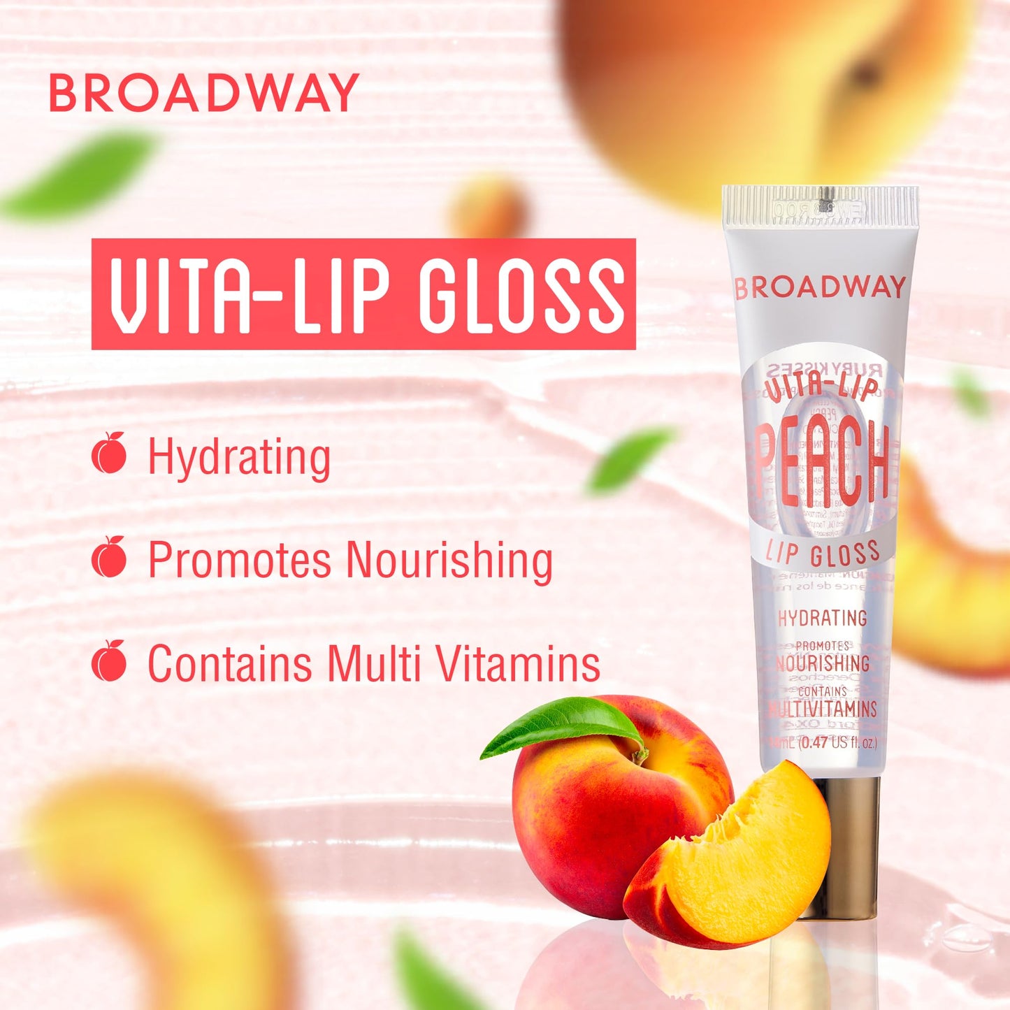 Ruby Kisses Broadway Vita-Lip Clear Lip Gloss (Peach 6 Pack), Ultra-Hydrating & Soothing Formula with Vitamin Oils, High-Shine Non-Sticky Finish Beauty & Personal Care Ruby Kisses