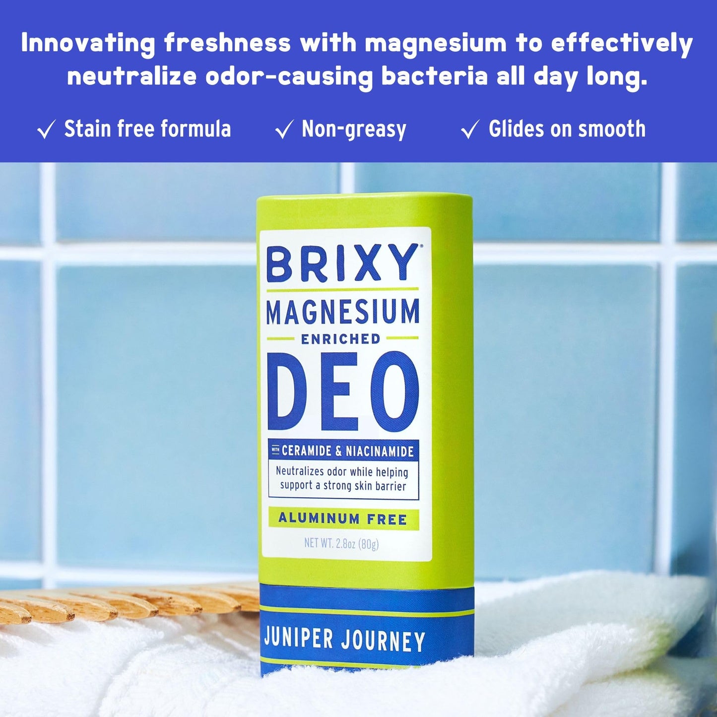 BRIXY Magnesium Deodorant, Ceramide & Niacinamide, Aluminum Free, Baking Soda Free, Plastic Free Packaging, Vegan and Certified Cruelty Free, Patent Beauty and Personal Care BRIXY