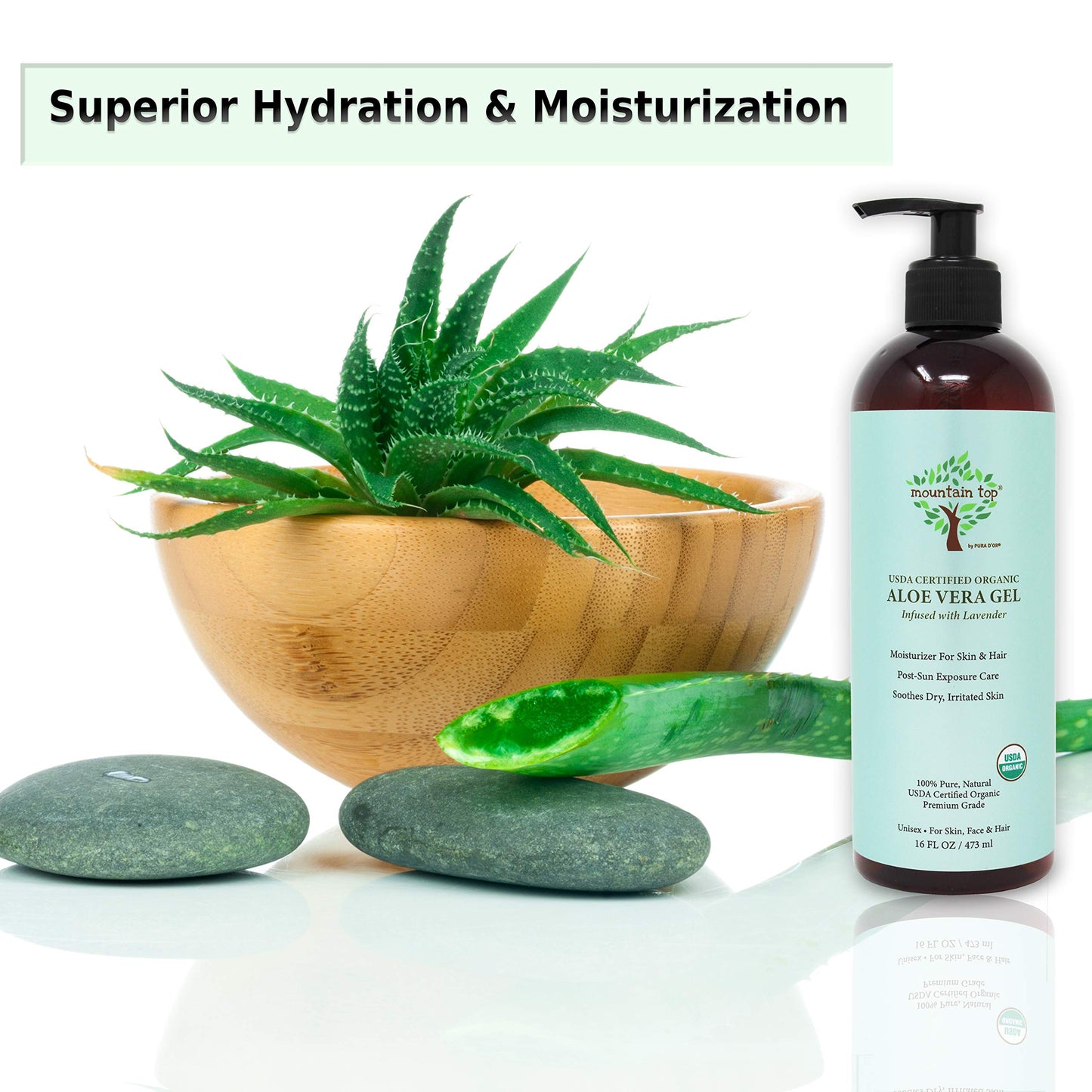 MOUNTAIN TOP Organic Aloe Vera Gel (16 fl oz / 473 mL) USDA Certified 100% Pure & Natural - For Extremely Dry & Itchy Skin Beauty & Personal Care Mountain Top