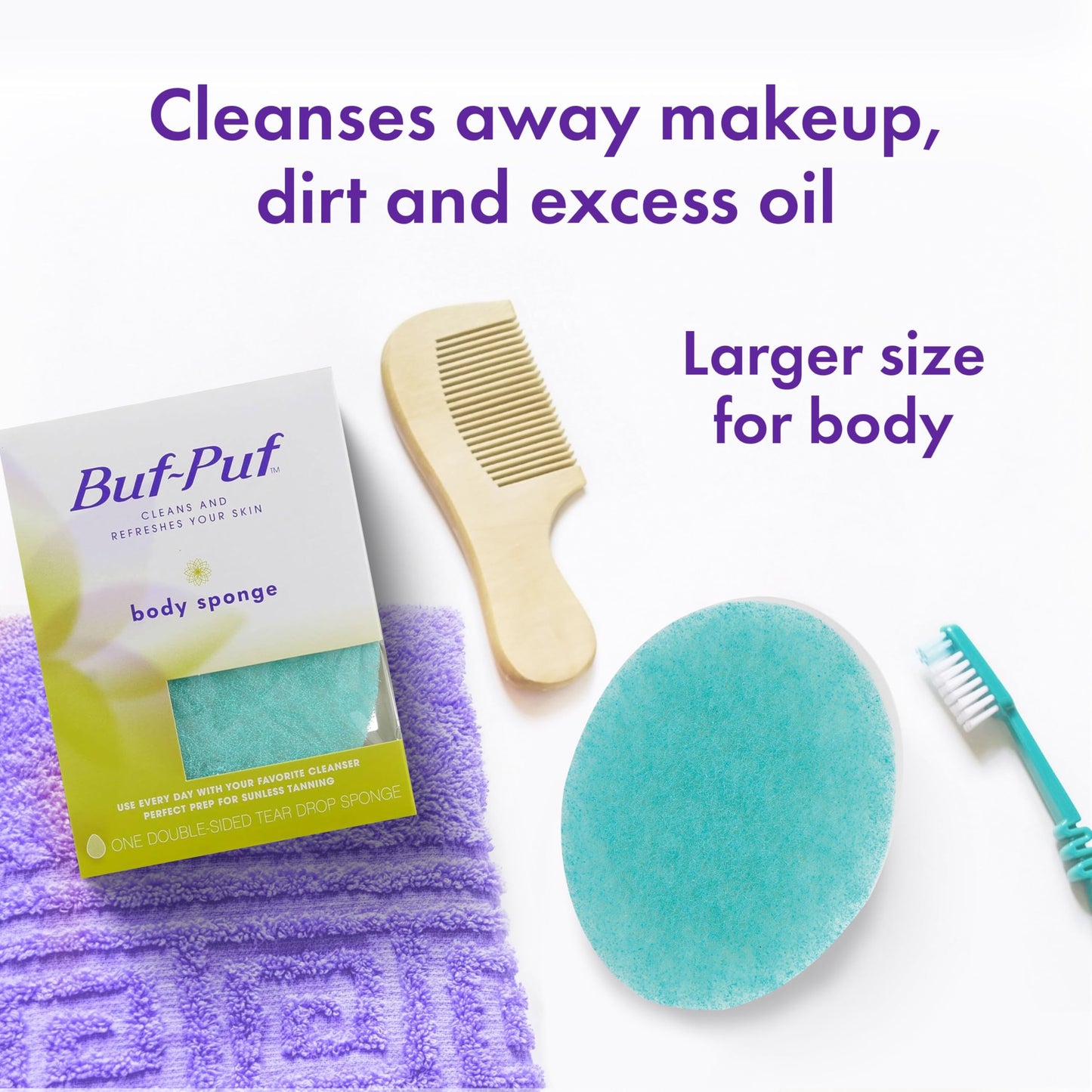 Buf-Puf Body Sponge, Bath Sponge, Dermatologist Developed, Cleanses Skin of Dirt, and Excess Oil, Reusable, Exfoliating, 1 Count Beauty & Personal Care Buf-Puf