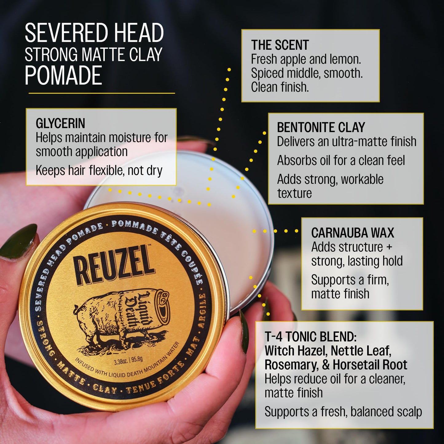 REUZEL and Liquid Death Severed Head Matte Clay Pomade, Strong All Day Hold, Water Soluble, Matte Finish and Non-Greasy Formula, Easy To Wash Out Beauty & Personal Care REUZEL