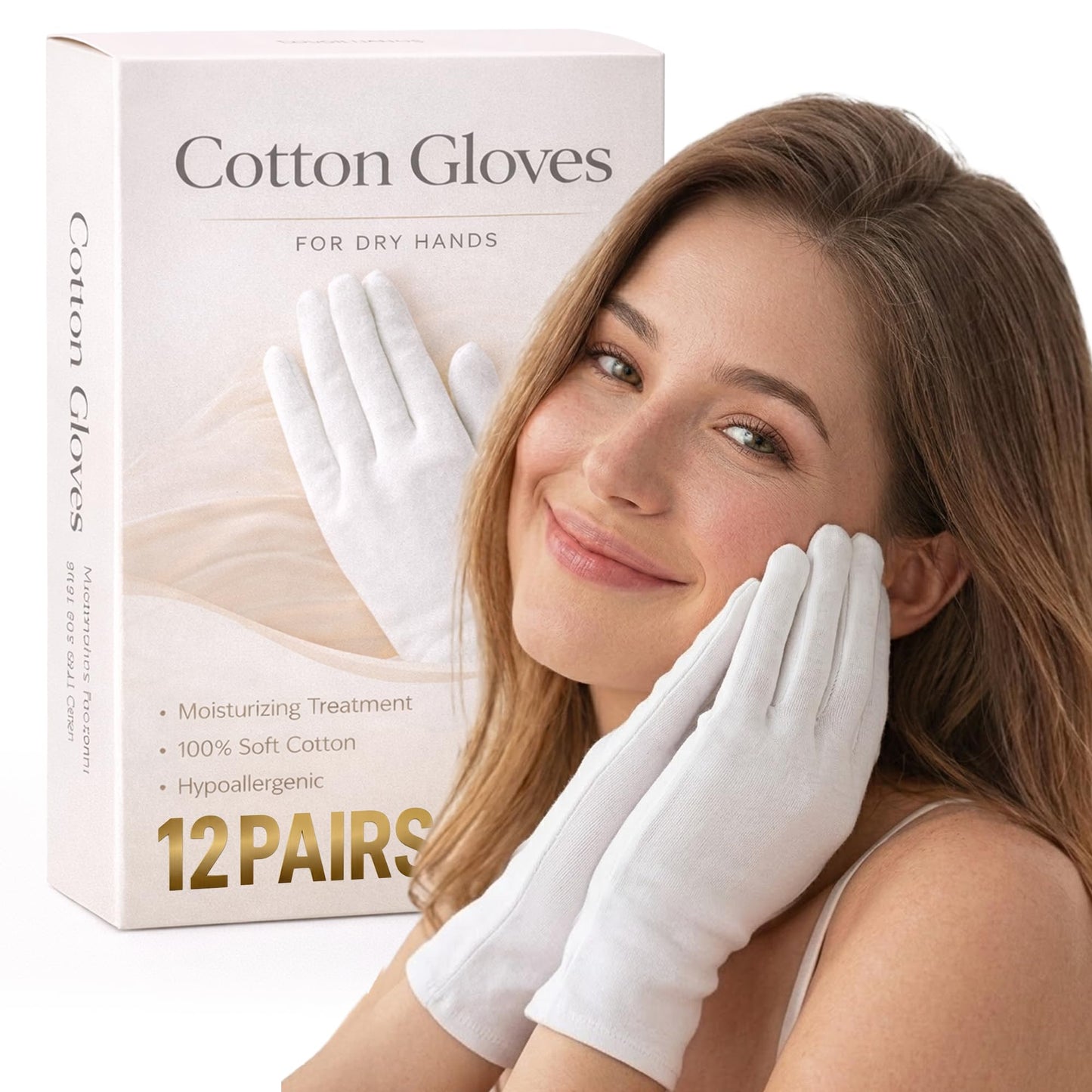 Cotton Gloves for Dry Hands Sleeping - 12 Pairs 100% Cotton Moisturizing Gloves Overnight, Breathable Reusable Spa Care White Gloves Costume for Hand Beauty and Personal Care Originbuty Default Title