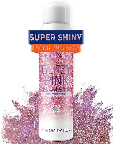 Elitles Made Hair Glitter Body Glitter Spray, 150ML Glitter Hairspray Holographic Pink Glitter Spray for Hair and Body, Hair Glitter for Kids Women Beauty & Personal Care Elitles Made