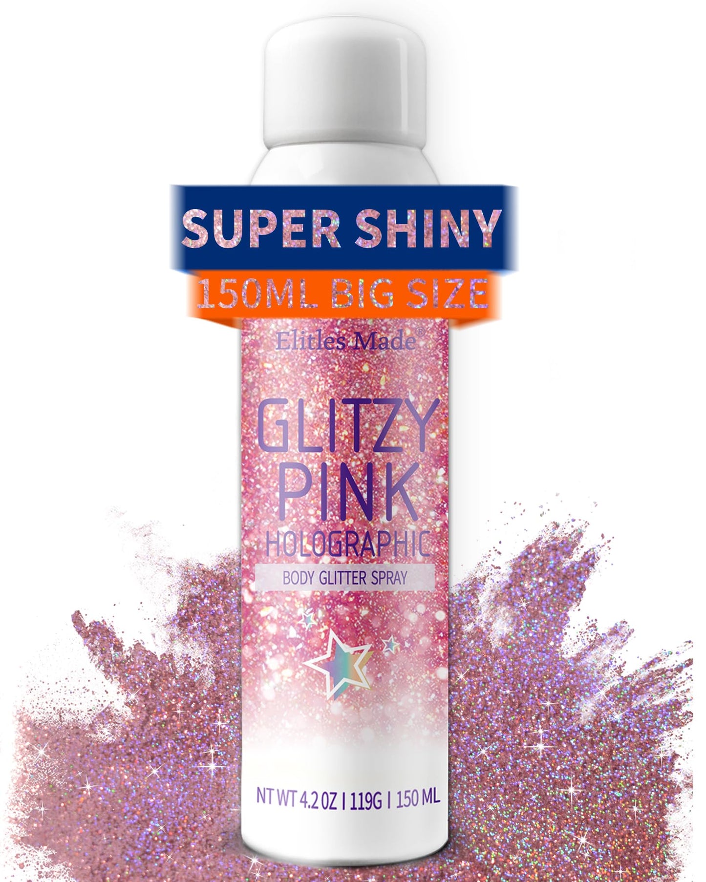 Elitles Made Hair Glitter Body Glitter Spray, 150ML Glitter Hairspray Holographic Pink Glitter Spray for Hair and Body, Hair Glitter for Kids Women Beauty & Personal Care Elitles Made