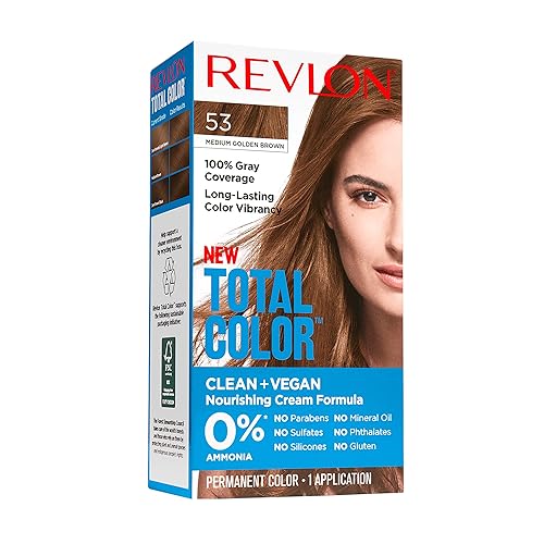 Revlon Total Color Permanent Hair Color, Clean and Vegan, 100% Gray Coverage Hair Dye, 53 Medium Golden Brown Beauty & Personal Care REVLON