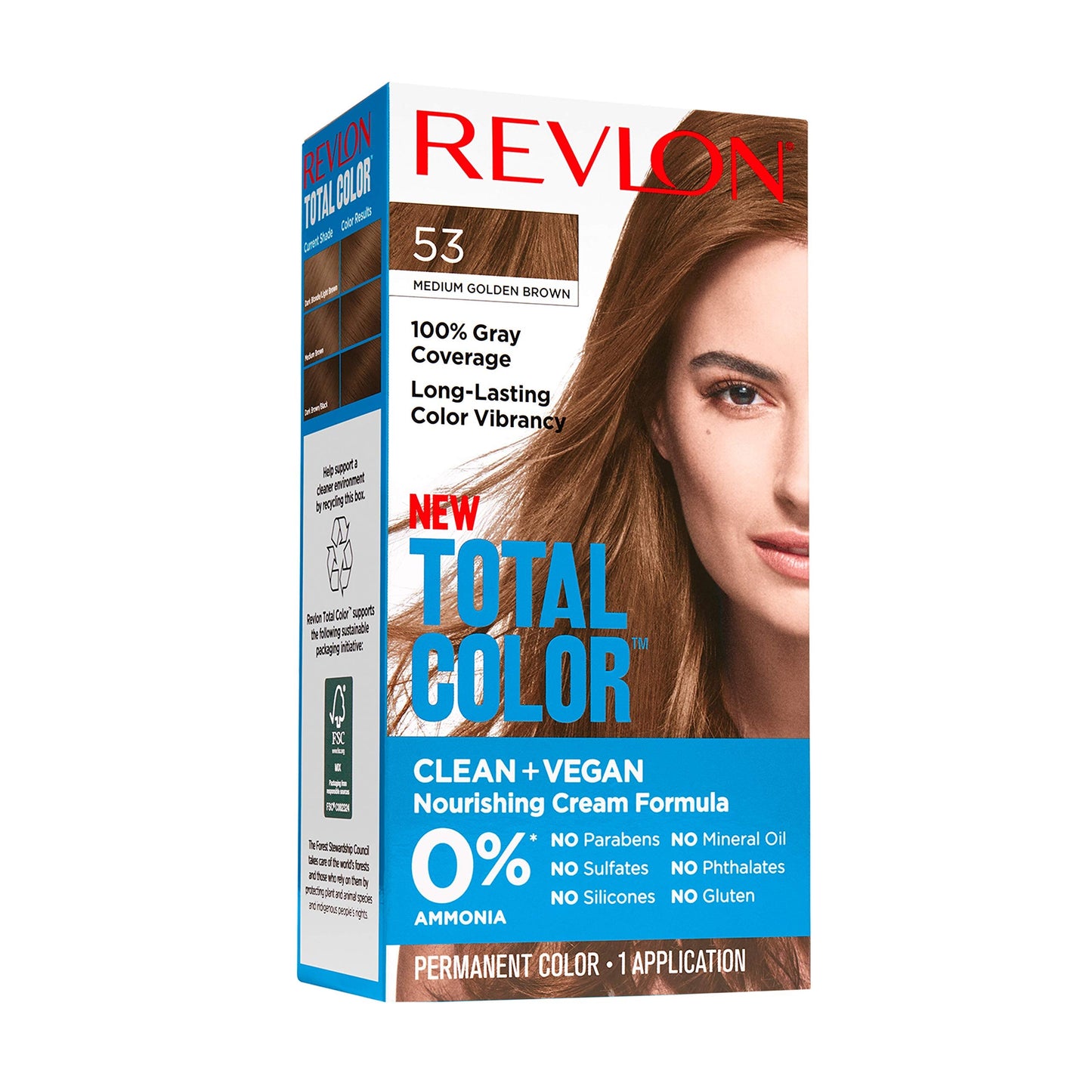 Revlon Total Color Permanent Hair Color, Clean and Vegan, 100% Gray Coverage Hair Dye, 53 Medium Golden Brown Beauty & Personal Care REVLON