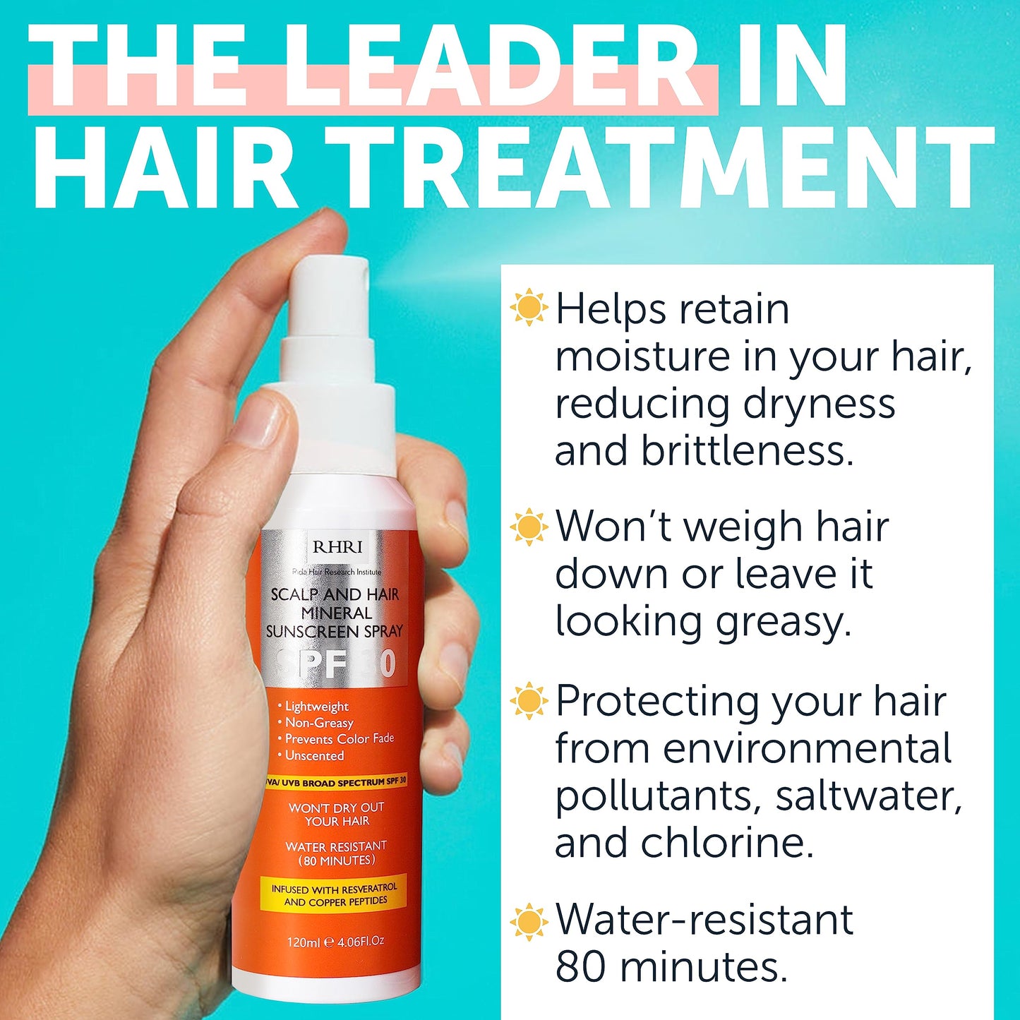 Premium SPF 30 Hair Sunscreen Spray | Non-Greasy UV Protection for Hair and Scalp | Prevents Color Fade and Dryness | Travel-Size UV Protection | Beauty & Personal Care Rida Hair Research Institute