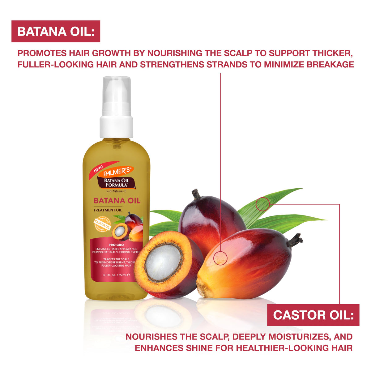 Palmer's Batana Oil Formula Pro Gro Scalp & Hair Oil with Vitamin E (3.3 Fl Oz), Lightweight Nourishing Scalp Treatment, Helps Strengthen Roots &