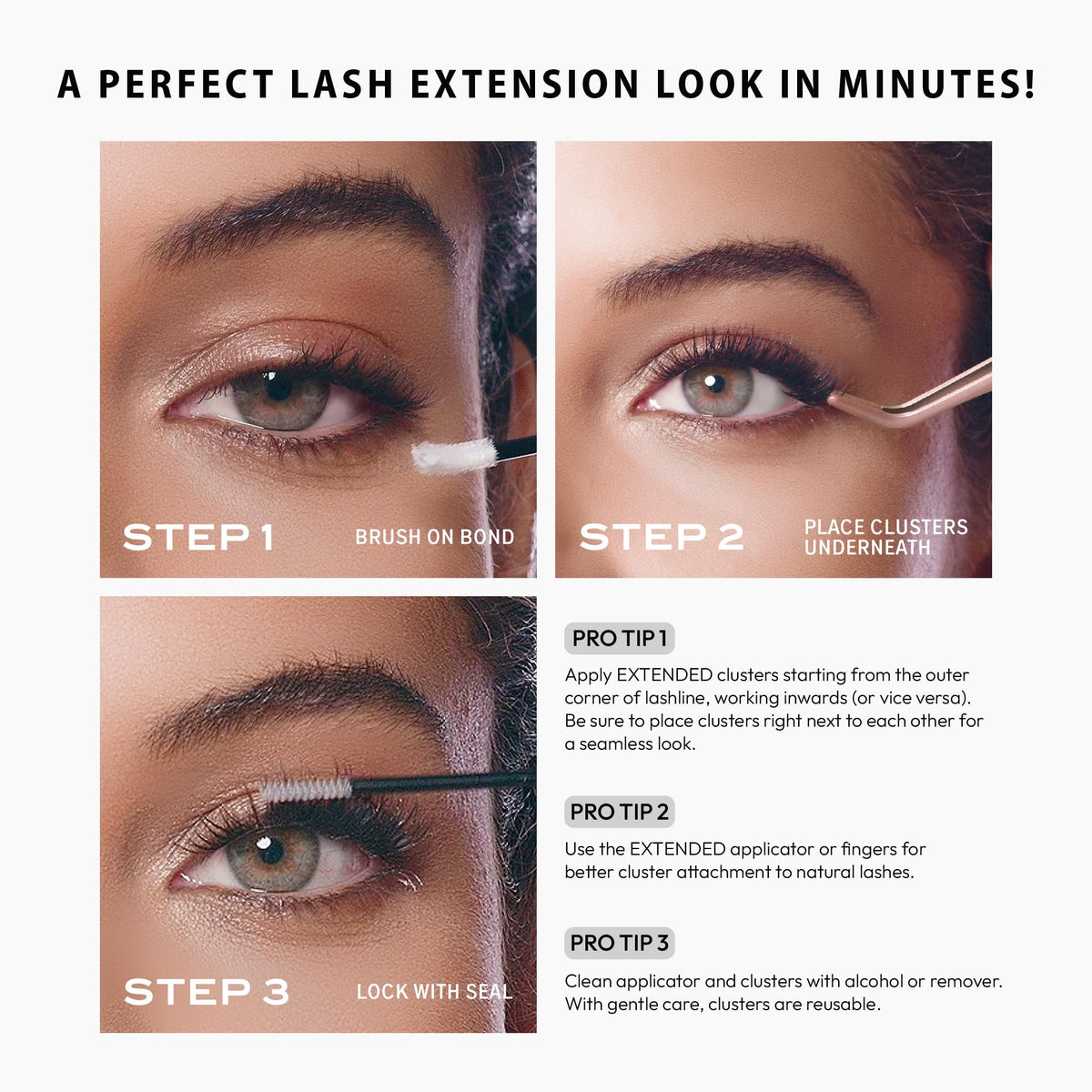 i•ENVY Extended Clear Band Faux Mink Cluster, Ultra Comfort False Eyelashes with Light & Clean Extension Look, Clean Thin Band for Natural Blending