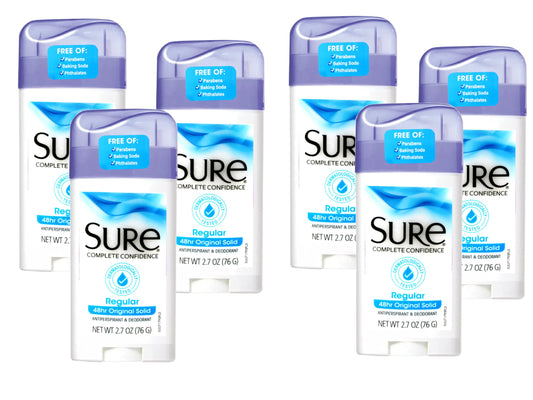 SURE, Antiperspirant Deodorant, Solid, Regular, 2.6 oz., (6 Pack) Beauty and Personal Care Sure