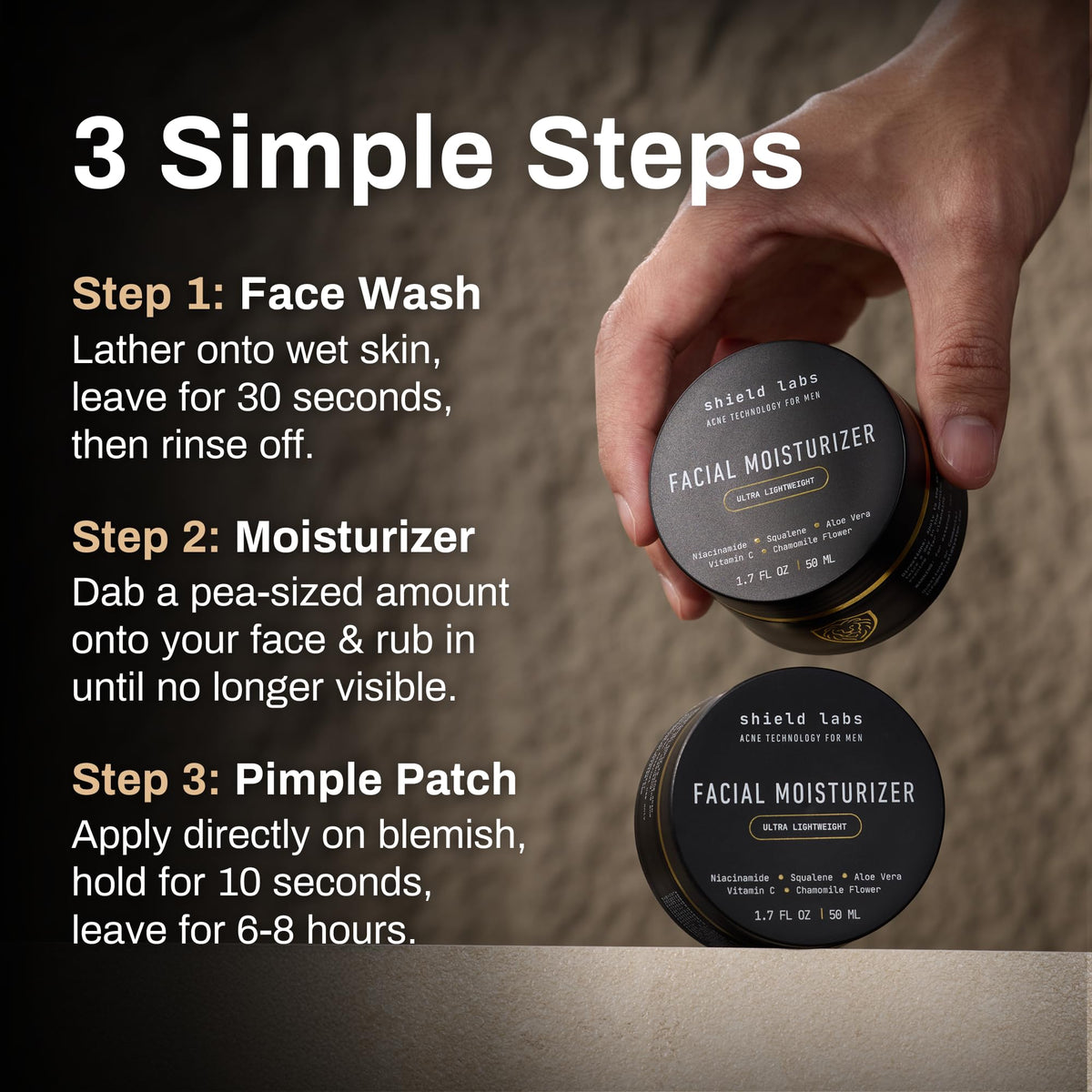 Acne System for Men and Boys, Face Wash, Moisturizer, Pimple Patches, Shield Men's Skin Care Set (2 Months)