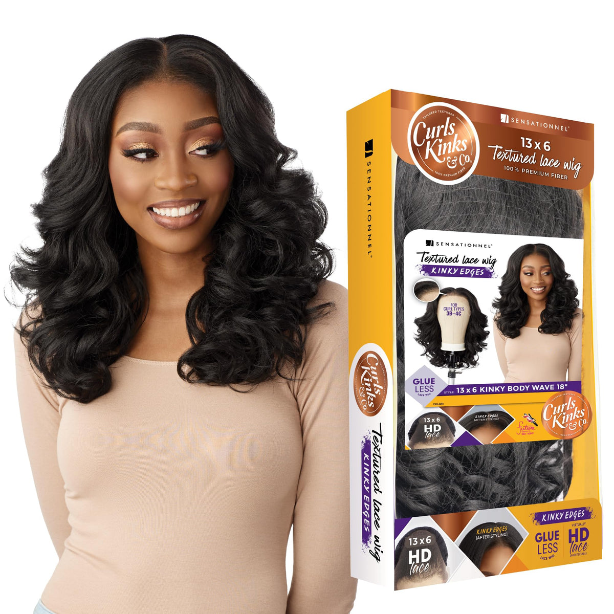 Sensationnel CKCO Kinkyedges Wig-Kinky Body Wave 18 Inch, BALAYAGECHOCOLATE