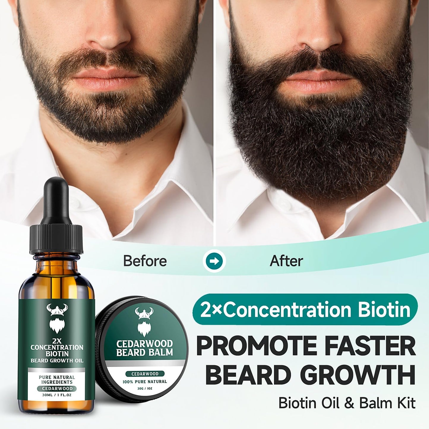 Beard Growth Kit - 2X Concentration Biotin for Men, Natural Argan, Jojoba Oils and Vitamins (Cedarwood) Beauty and Personal Care MistySprite