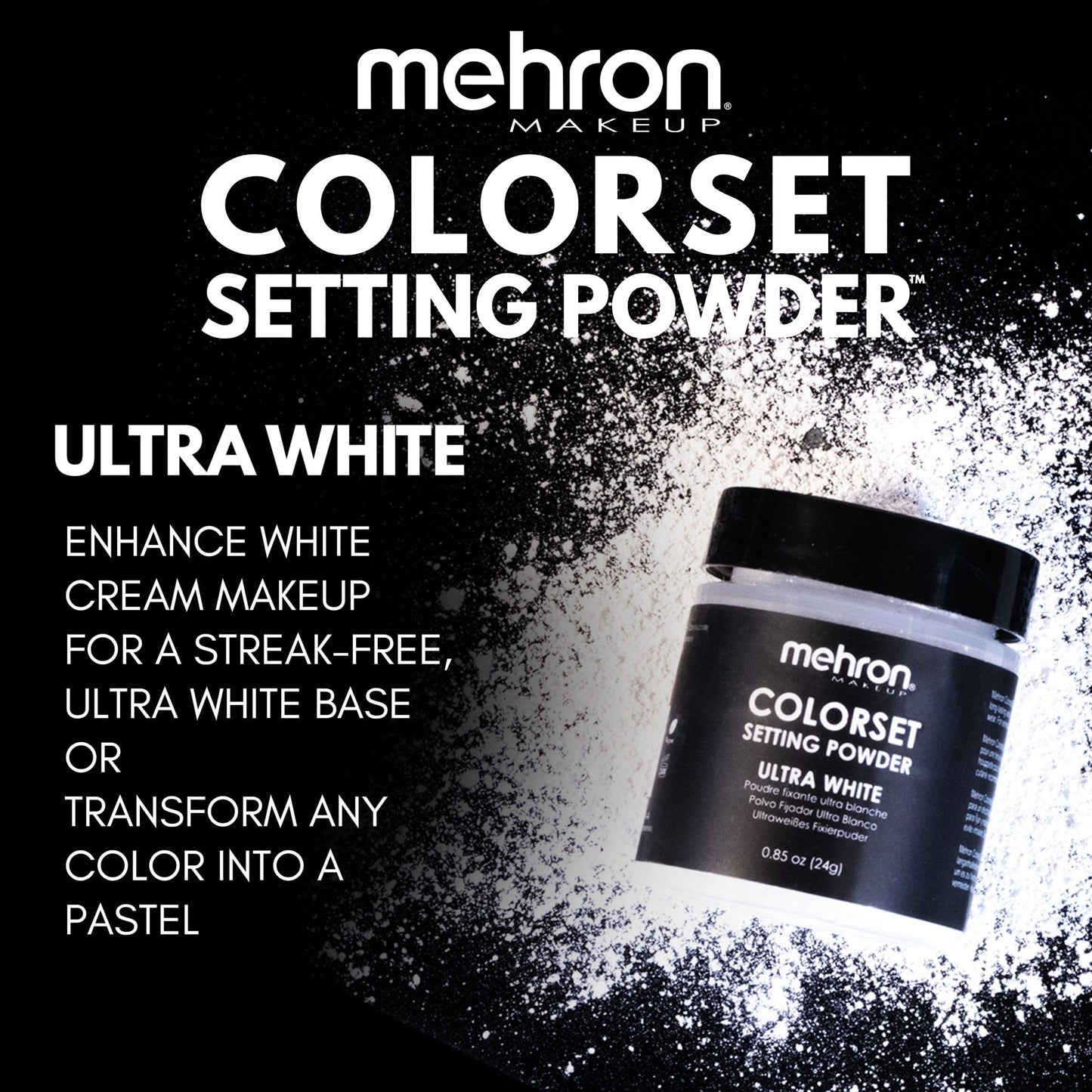 Mehron Makeup Colorset Setting Powder | Talc Free | White Loose Setting Powder for Cosplay, Face & Body Paint, and Cream Makeup .85 oz (24 g) (Ultra Beauty & Personal Care Mehron