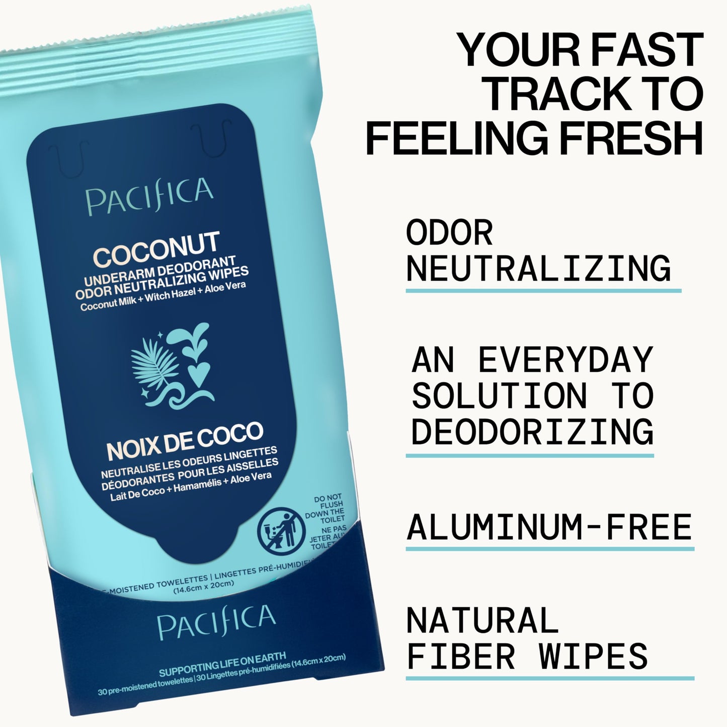 Pacifica Beauty Coconut Milk & Essential Oils Underarm Deodorant Wipes, Helps Remove Odor, Aluminum-Free, Vegan & Cruelty-Free, 30 Wipes (1-Pack) Beauty and Personal Care Pacifica