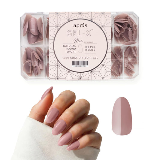 Apres Neutrals Gel-X Mia Box Of Press On Nails, 11 Sizes 00-9, Soft Gel Nail Tip Box (150pcs) (Natural Round Short, 150pcs)