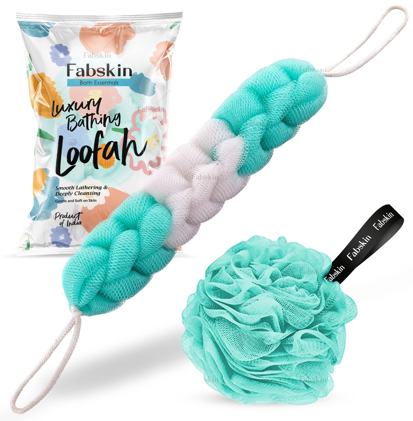 Fabskin Luxury Back Scrubber Loofah Belt Loofah for Bathing for Men and Women - Strechable 9 Knots Bath Sponge (Green Back Scrubber + Loofah) Beauty and Personal Care FABSKIN