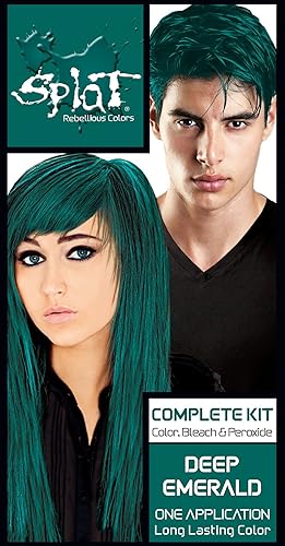 Splat Deep Emerald Semi Permanent Hair Dye Kit with Bleach, 1 Application, Includes Green Hair Dye, Oxide & Bleach Powder, Vegan & Cruelty Free Hair Beauty & Personal Care Splat