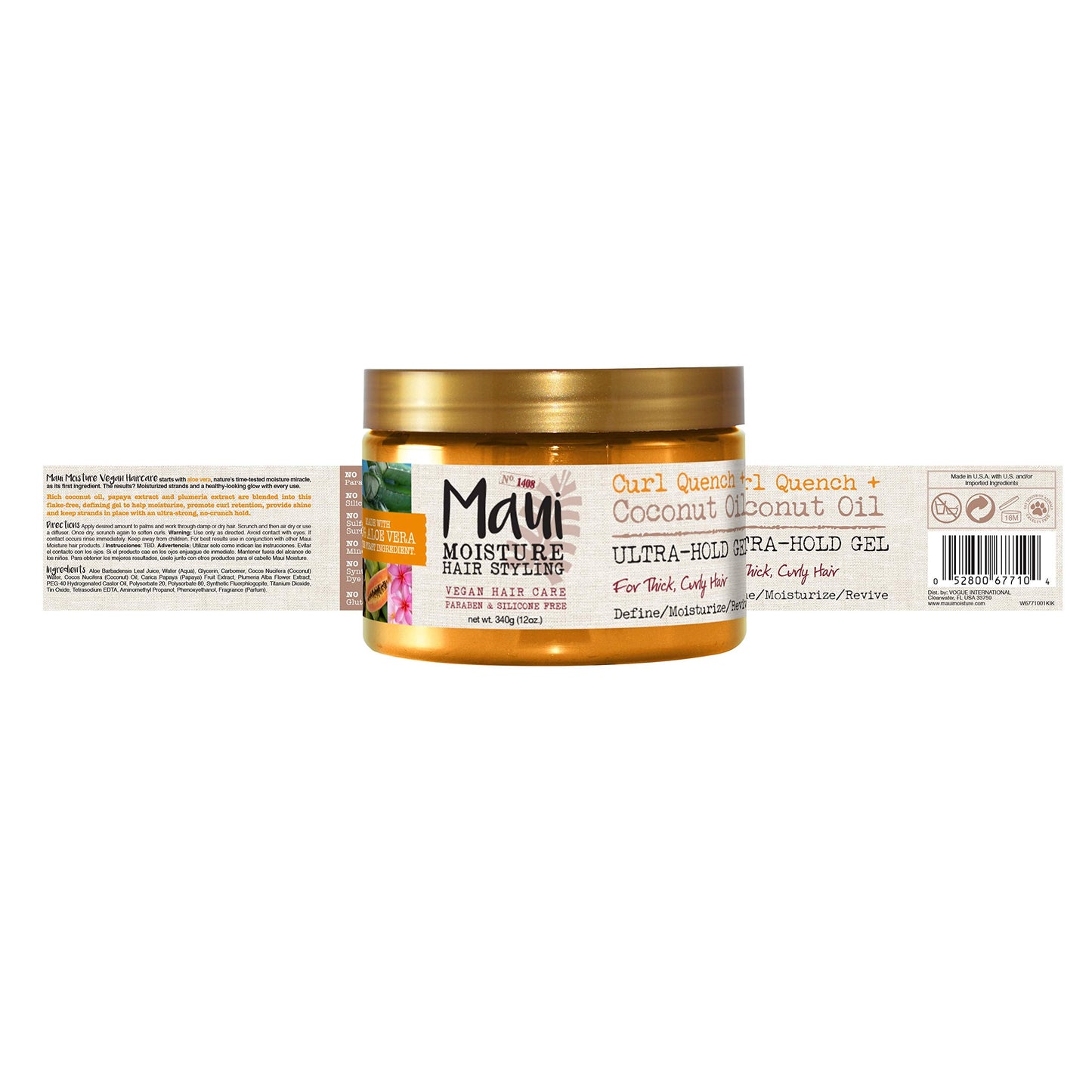 Maui Moisture Curl Quench + Coconut Oil Ultra-Hold Gel, for Curly Hair Styling, Vegan, No Drying Alcohols, Paraben Free, Silicone Free, 12 Ounce Beauty & Personal Care Maui Moisture
