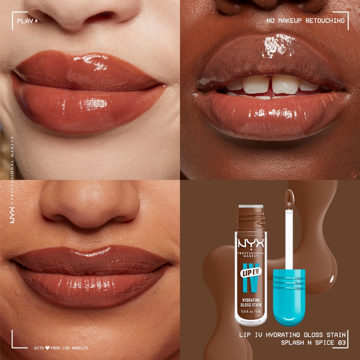 NYX PROFESSIONAL MAKEUP Lip IV Hydrating Glossy Lip Stain, Long-Lasting, Tinted, Vegan Formula with 12 HR Hydration - Splash N Spice (Brown) Beauty & Personal Care NYX PROFESSIONAL MAKEUP