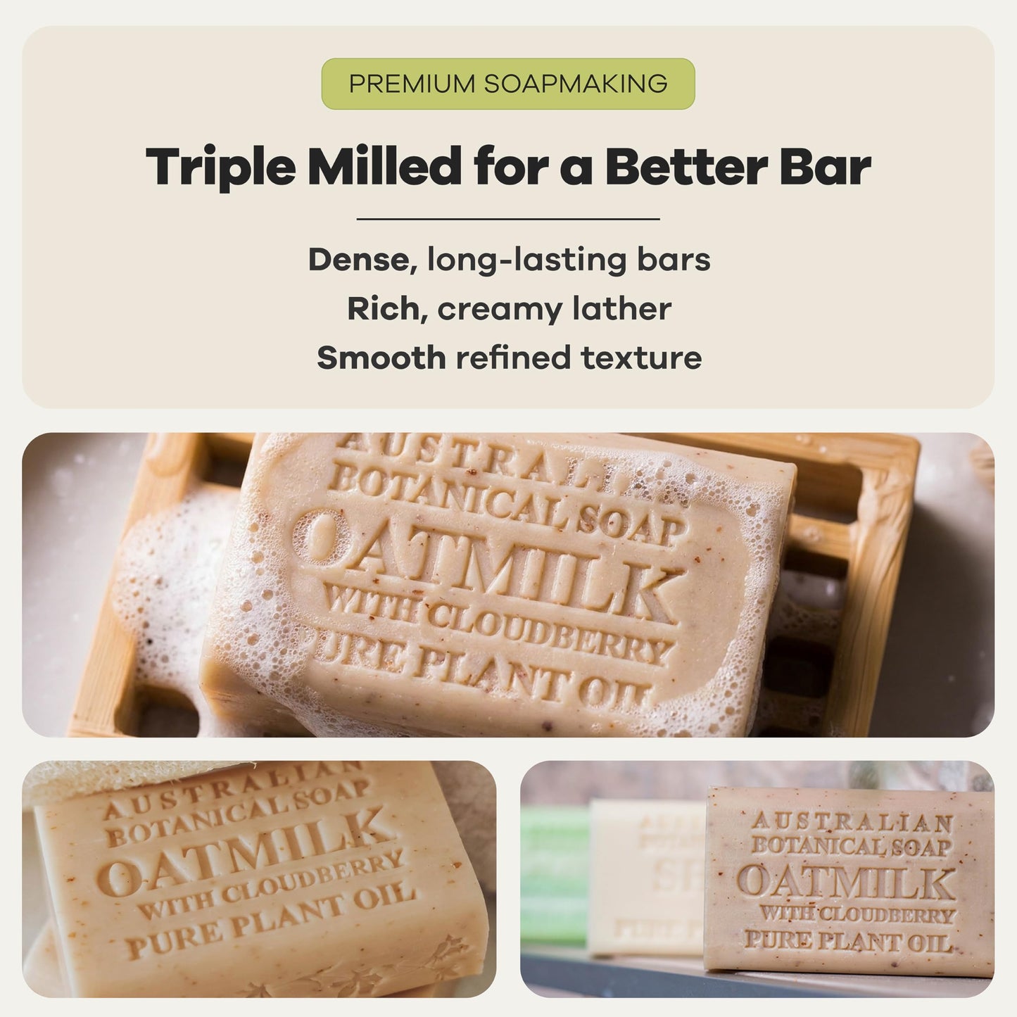 Australian Botanical Soap Oat Milk with Cloudberry - Triple Milled 6.6 oz Bar Soap with Shea Butter, Face Hand & Body Soap Bars, Pack of 4 Beauty & Personal Care Australian Botanical Soap