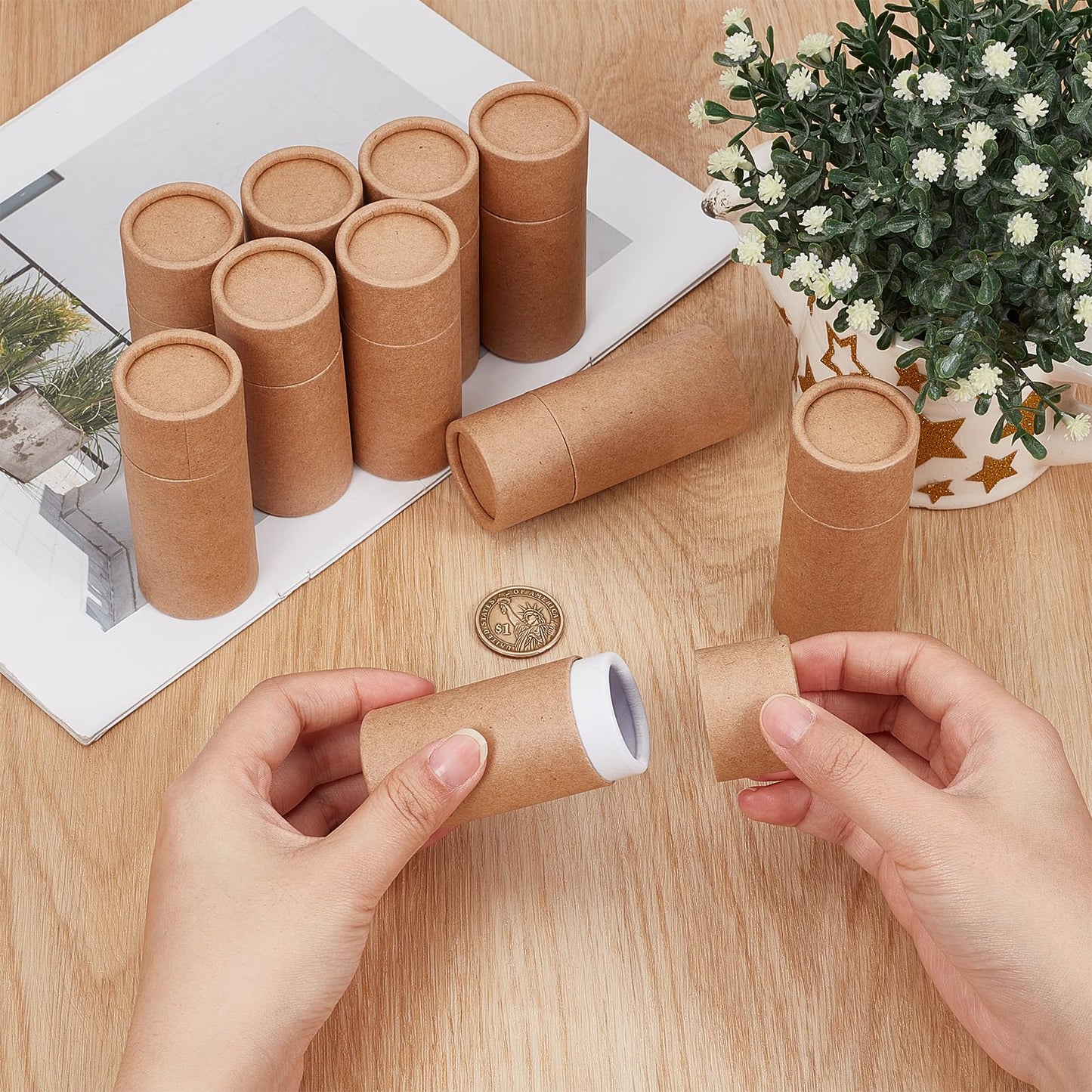 NICENEEDED 10 PCS Paperboard Lip Balm Tubes, 10ml Push-Up Style Empty Krafts Paper Solid Lip Gloss Container, Refillable Round Tubes for DIY Homemade Beauty and Personal Care NICENEEDED
