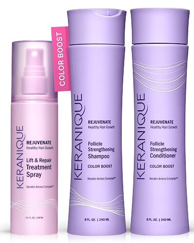 Keranique Color Treated Shampoo and Conditioner Set with Hair Thickening Spray - Keratin Enriched Color Boost Set w/Shampoo & Conditioner and Lift Beauty & Personal Care Keranique