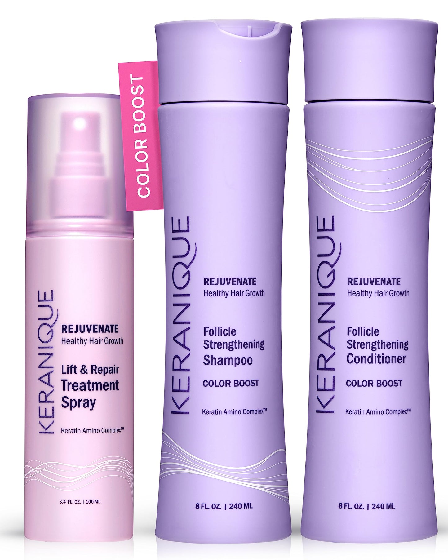 Keranique Color Treated Shampoo and Conditioner Set with Hair Thickening Spray - Keratin Enriched Color Boost Set w/Shampoo & Conditioner and Lift Beauty & Personal Care Keranique