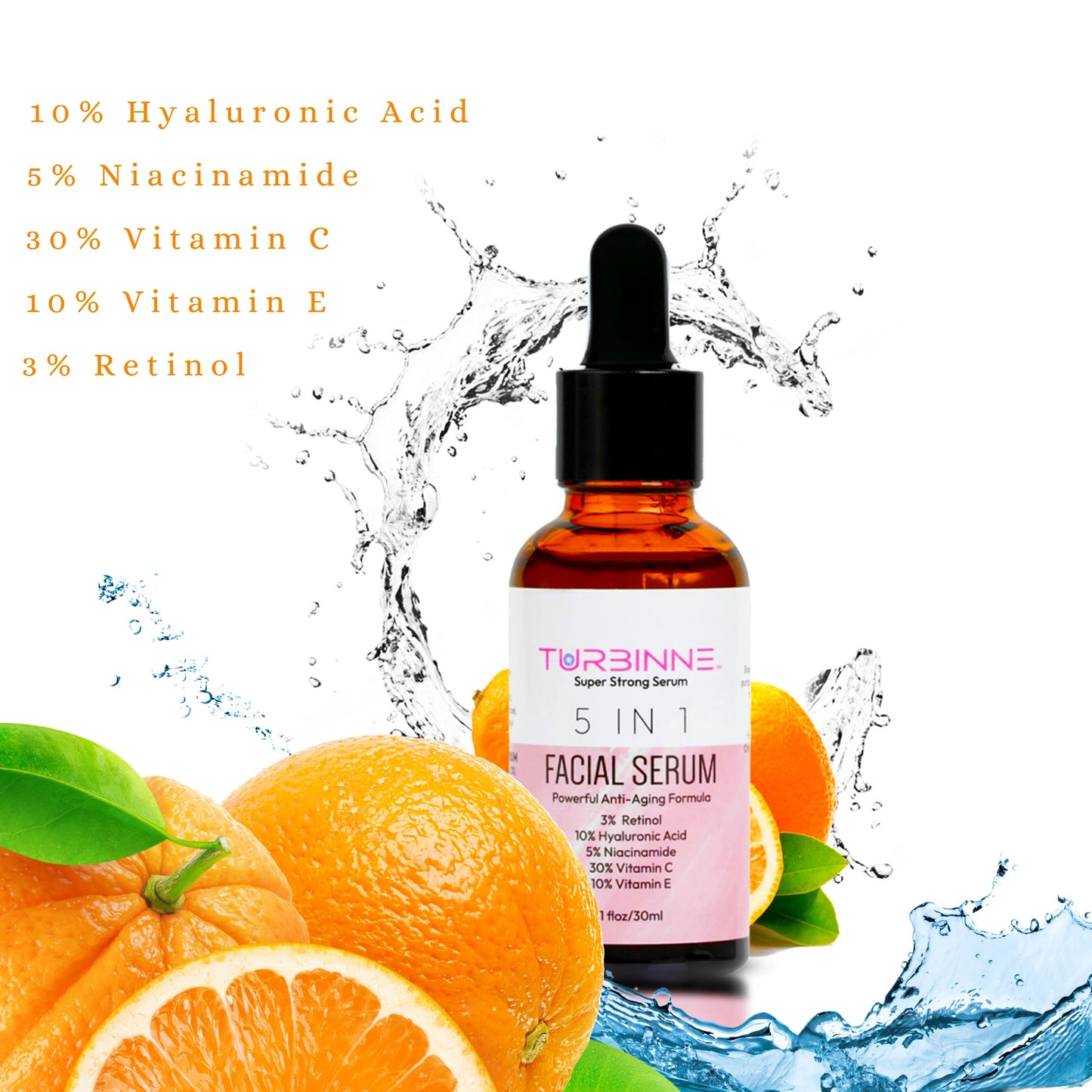TURBINNE 5 In 1 Overnight Facial Serum. 5 Powerful Serums. Retinol, Hyaluronic Acid, Niacinamide, Vitamin C & E. Powerful Anti-Aging, Reduce Wrinkles Beauty & Personal Care TURBINNE