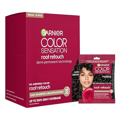 Garnier Color Sensation Root Retouch, Demi Permanent Hair Dye for Roots with 100% Gray Coverage and No Ammonia, Dark Brown Hair Dye 4.0, Pack of 6 Beauty & Personal Care Garnier