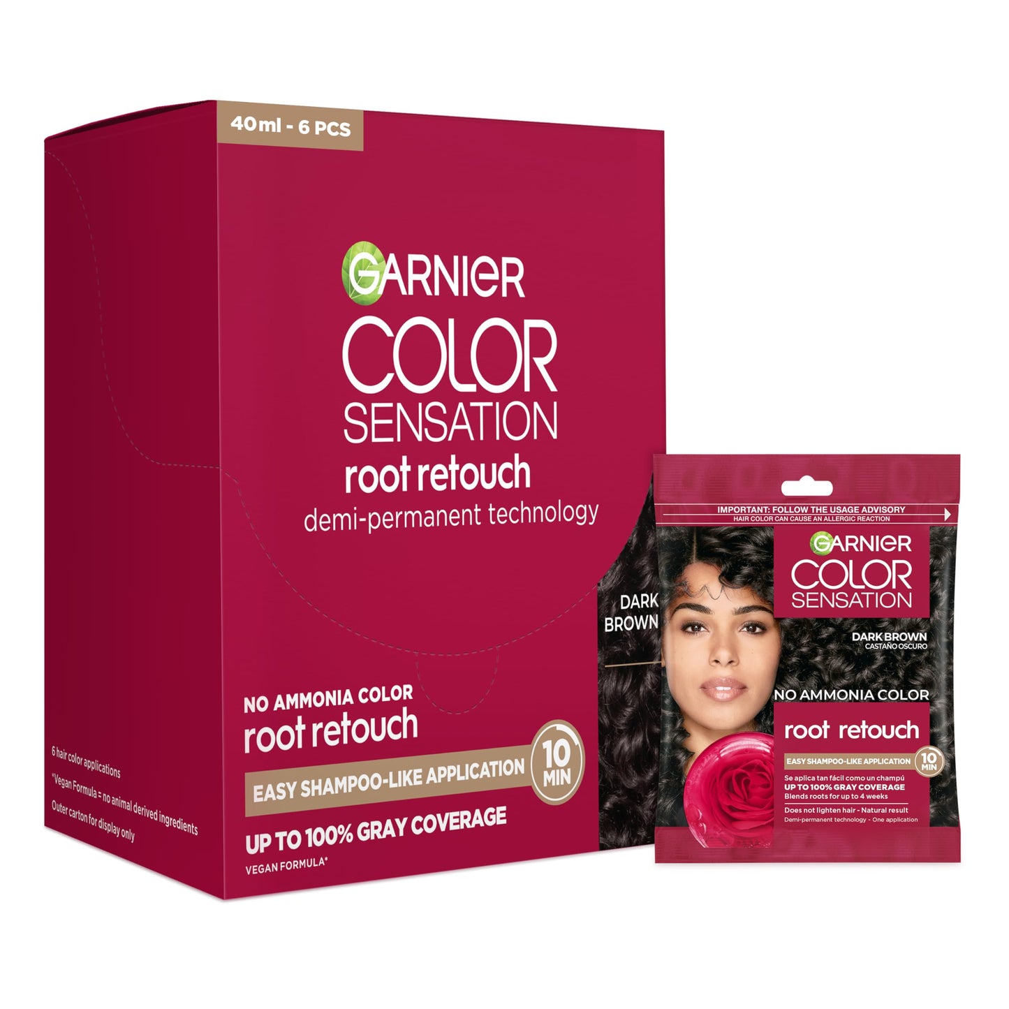 Garnier Color Sensation Root Retouch, Demi Permanent Hair Dye for Roots with 100% Gray Coverage and No Ammonia, Dark Brown Hair Dye 4.0, Pack of 6 Beauty & Personal Care Garnier