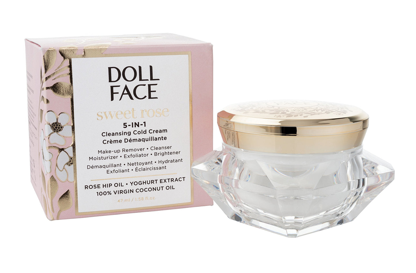 Doll Face Sweet Rose 5-in-1 Cleansing Cold Cream | Makeup Remover Balm with Coconut and Rose Hip Oils | Double Facial Cleanser for All Skin Types | Beauty & Personal Care Doll Face