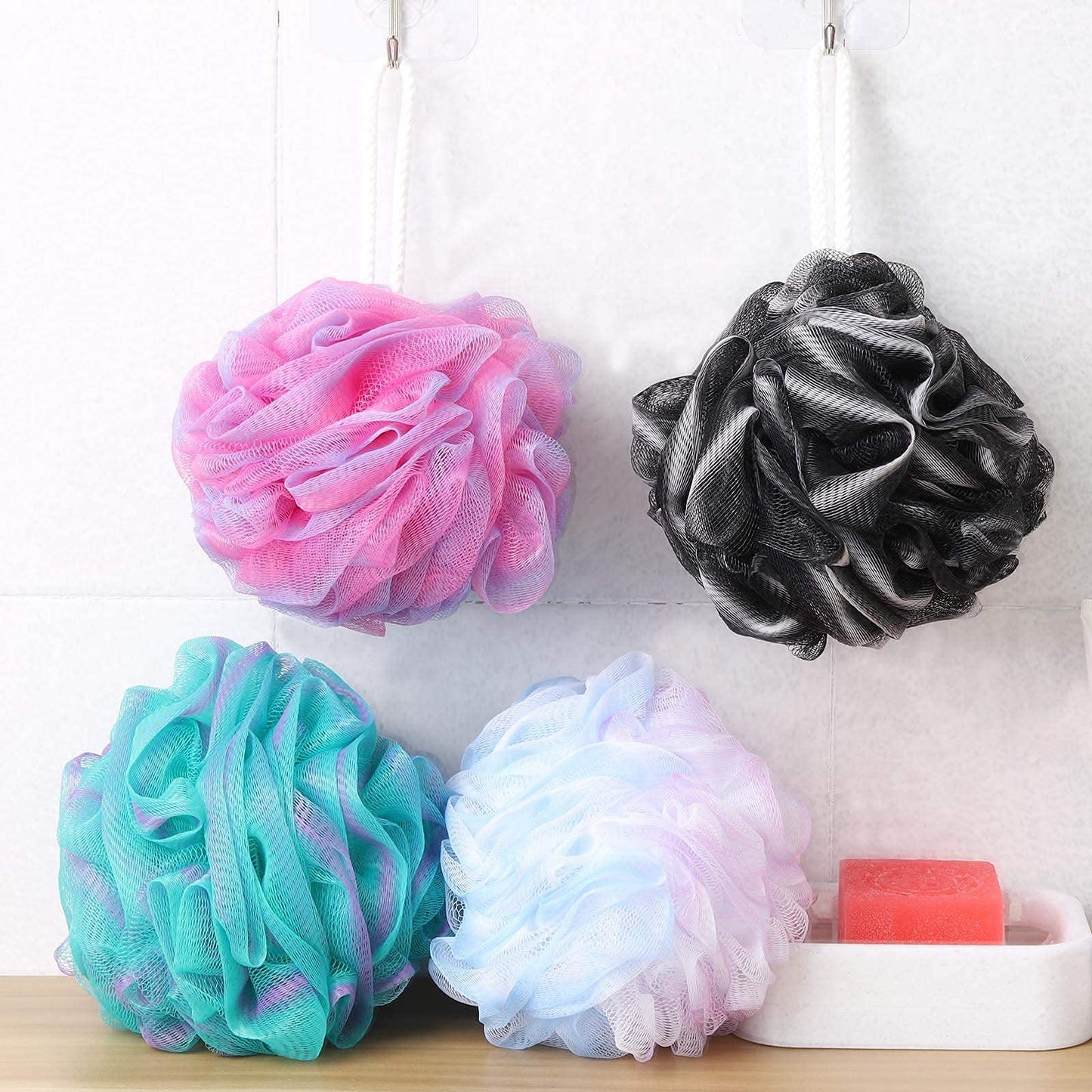 BTYMS 4 Pieces Shower Loofahs Bath Sponges 60g Bath Scrunchies Mesh Pouf Exfoliating Loofa for Body Washing Beauty & Personal Care BTYMS