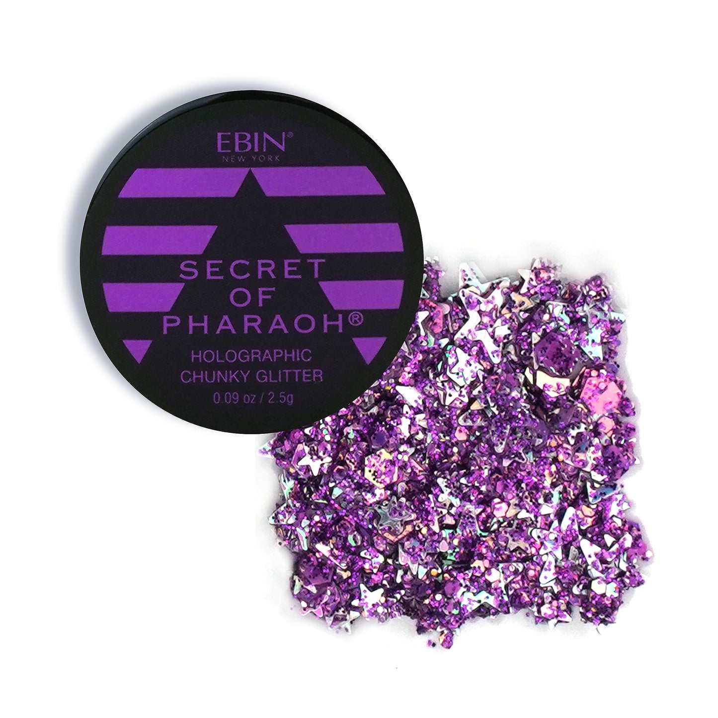 Secret of Pharaoh Holographic Chunky Glitter Gel for Face, Body, Hair - Purple Sparkle | Vibrant Colores, Festival and Party Makeup - Versatile Beauty & Personal Care EBIN NEW YORK