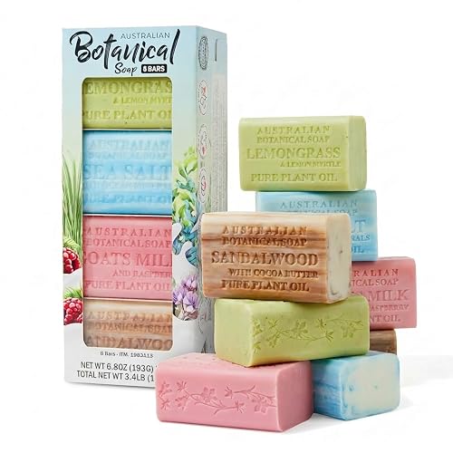 Australian Botanical Soap, 8-Pack Bar Soap Set, 6.6 oz Each, 2 of each, Sandalwood, Sea Salt, Goats Milk Raspberry, Lemongrass & Lemon Myrtle Beauty & Personal Care Australian Botanical Soap