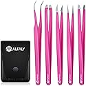 Alfaly Tweezers Set - Professional Stainless Steel 5-Piece Precision Tweezer for Men & Women - Great for Facial Hair Removal, Eyebrow Shaping Beauty & Personal Care Alfaly