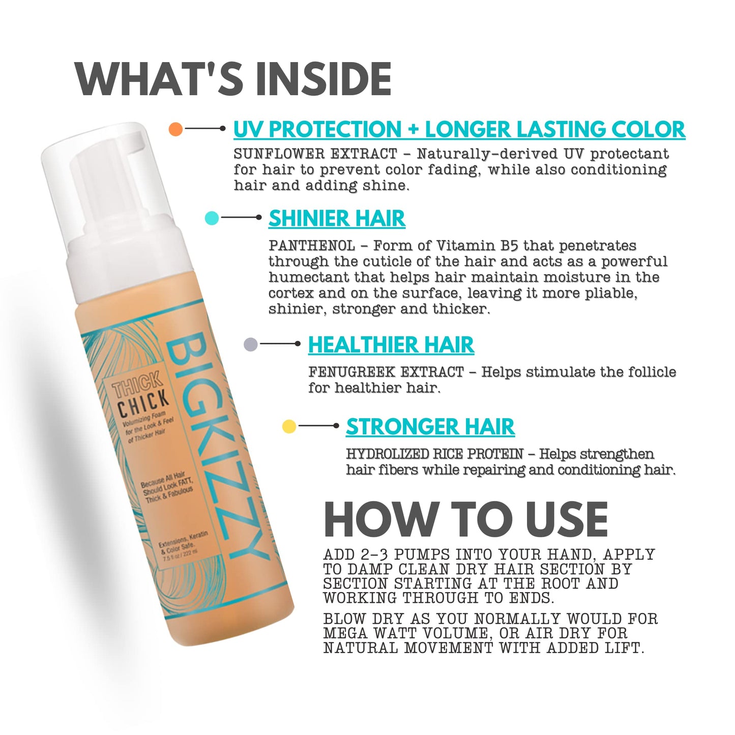 Big Kizzy Thick Chick Volumizing Mousse - Weightless Volume from Root to End - Thickening Foam Mousse with Smooth, Touchable Finish, 7.5 oz Beauty & Personal Care Big Kizzy