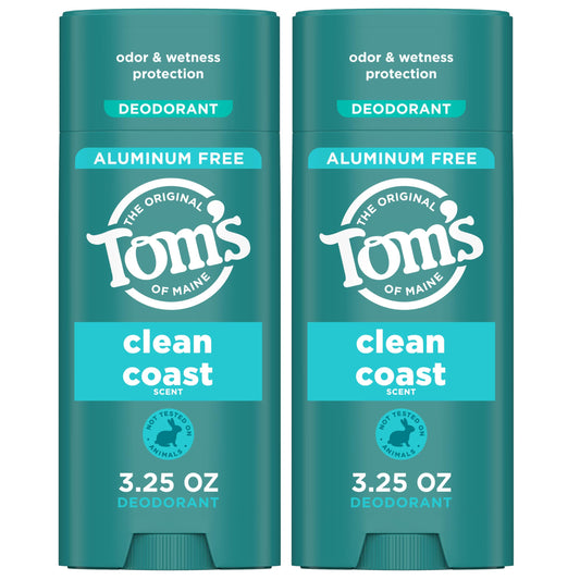 Tom’s of Maine Clean Coast Aluminum Free Natural Deodorant For Women & Men - Goes on Clear - Odor & Wetness Protection - Naturally Derived Beauty and Personal Care Tom's of Maine