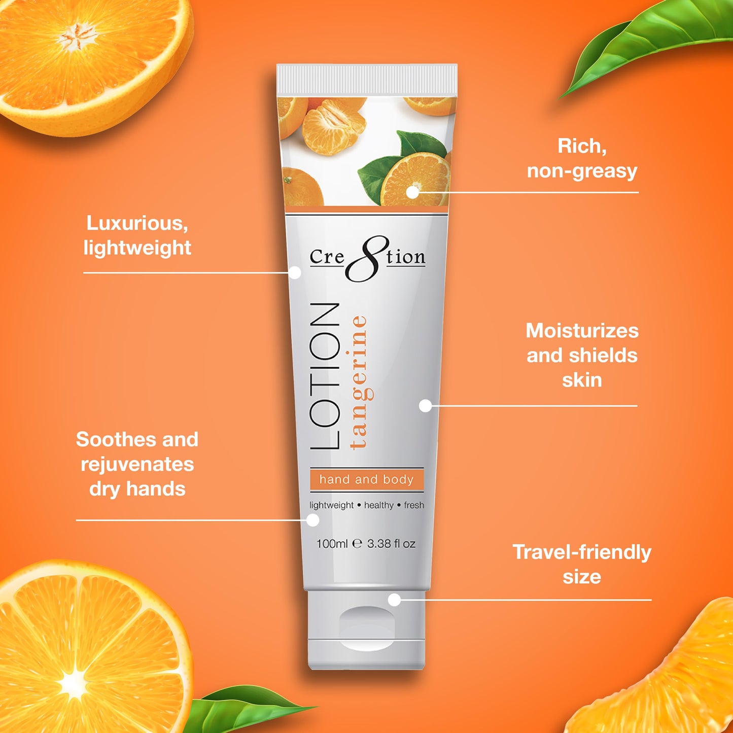 Cre8tion Spa Tangerine Hand & Body Lotion, Luxurious Lightweight Moisturizer for Silky, Smooth Skin, 3.3 Fl Oz Beauty & Personal Care Cre8tion
