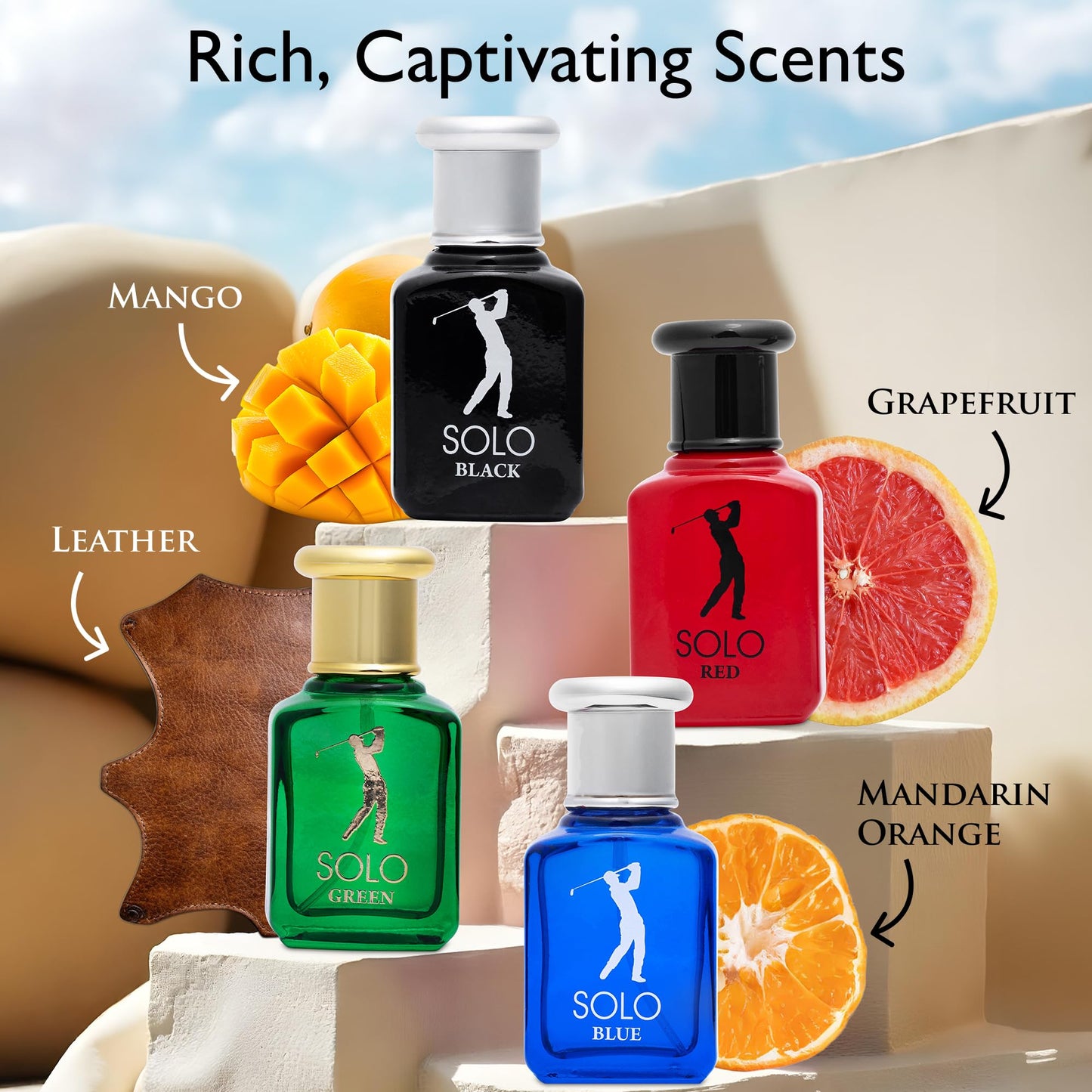 NovoGlow Solo 4-Piece Mini Fragrance Set for Men EDP - Solo Red, Blue, Black & Green - Combination of Woody, Citrus & Spicy Scents - Suitable For All Beauty & Personal Care NovoGlow