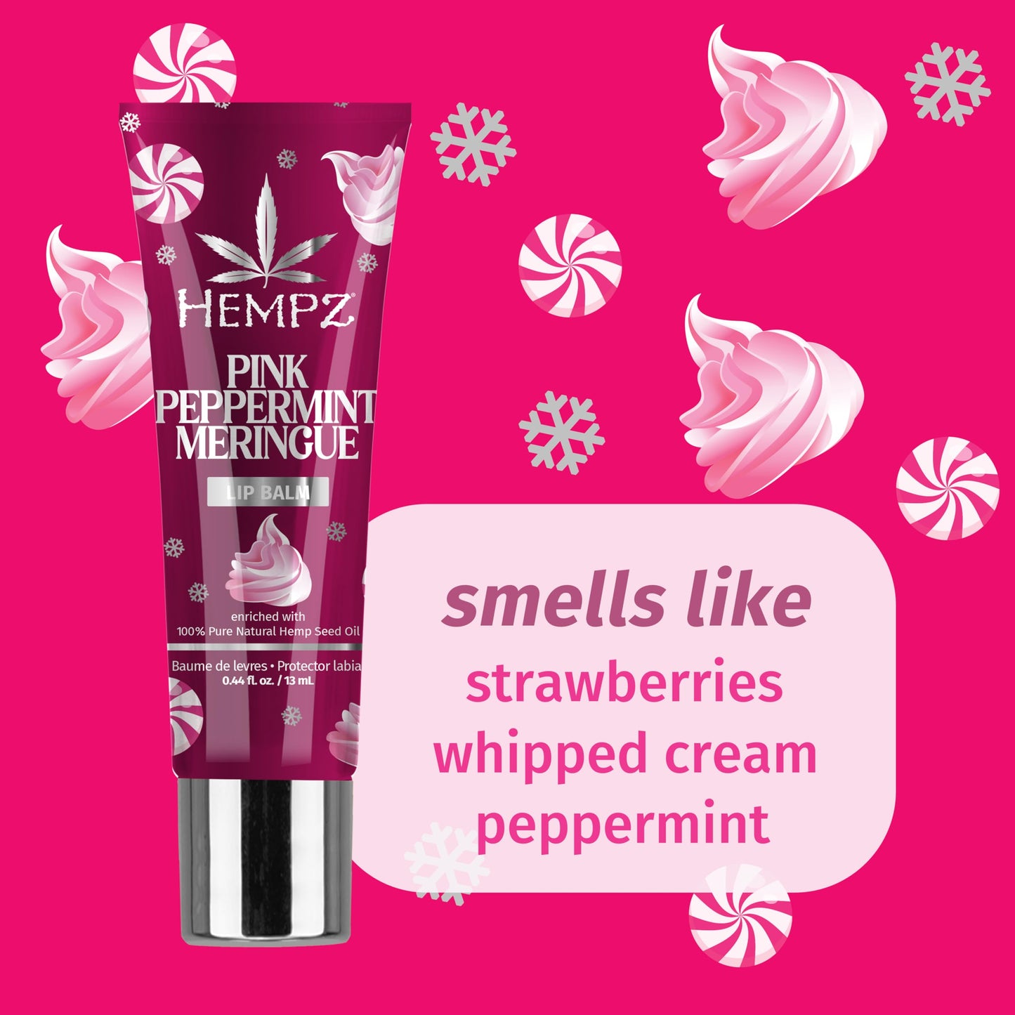 Hempz Pink Peppermint Meringue Lip Balm, Nourishing Lip Care, Limited Edition Gloss .44 fl.oz. Beauty & Personal Care Hempz