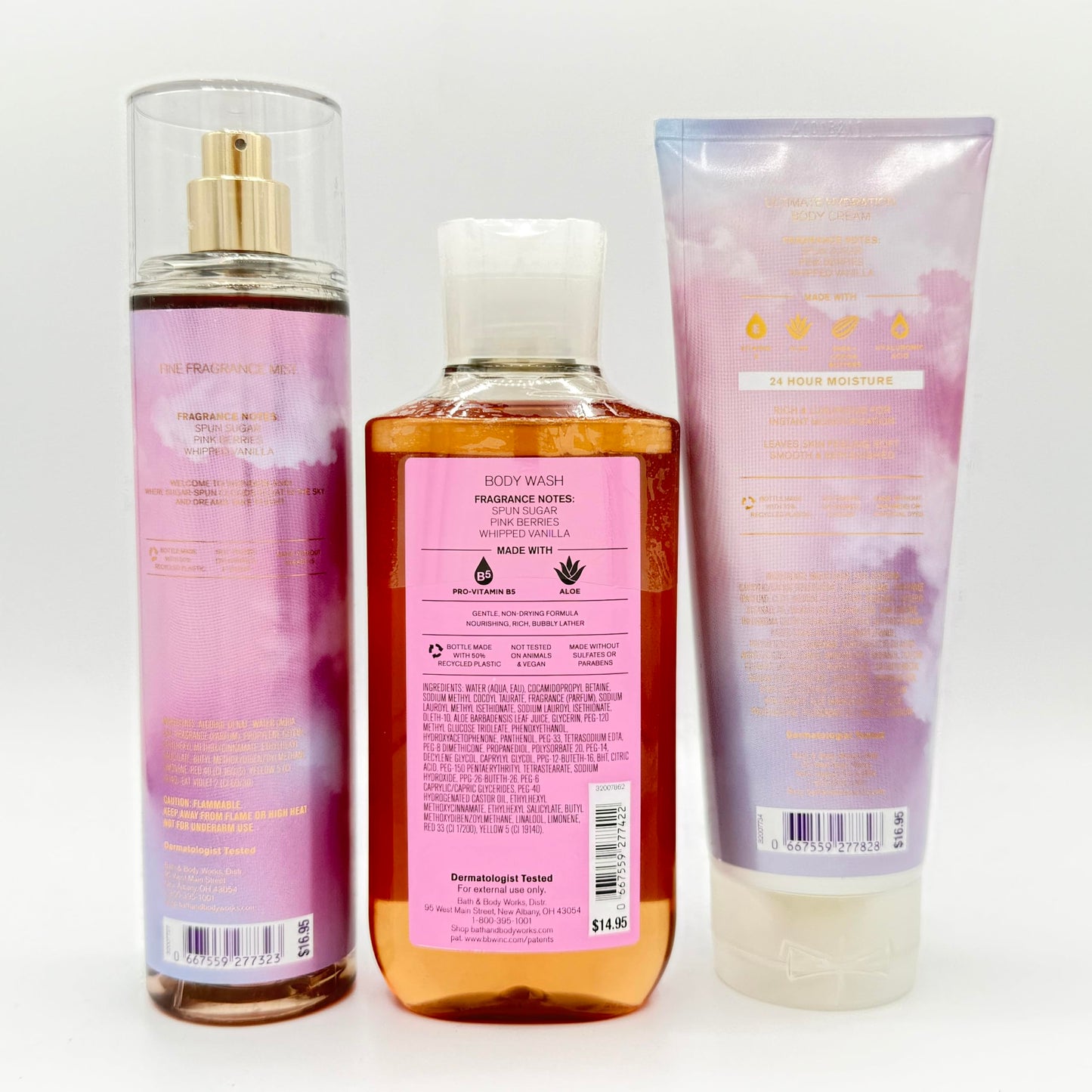 Bath & Body Works Cotton Candy Clouds 3-Piece Set - Includes: Fine Fragrance Mist, Body Wash and Ultimate Hydration Body Cream Beauty and Personal Care Bath & Body Works
