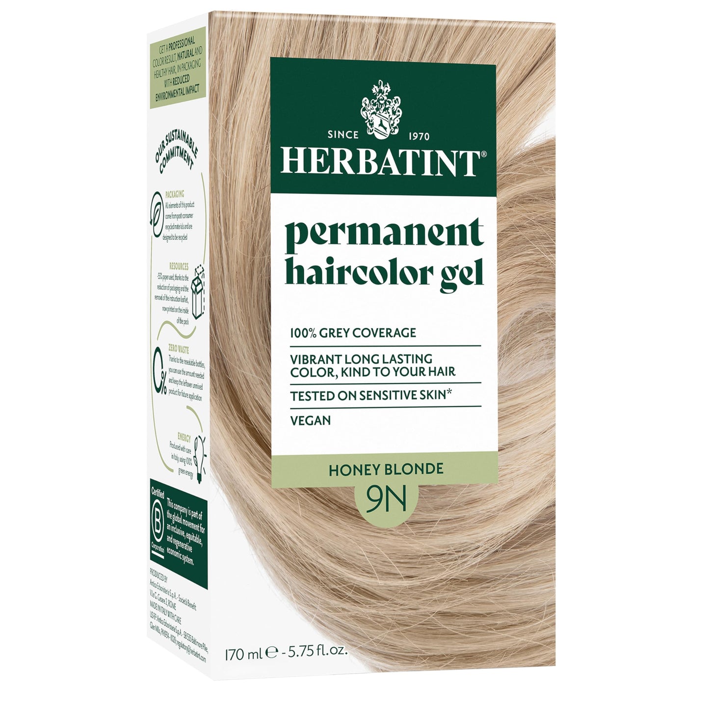 Herbatint Permanent Haircolor Gel, 9N Honey Blonde, Alcohol Free, Vegan, 100% Grey Coverage - 4.56 oz Beauty & Personal Care Herbatint
